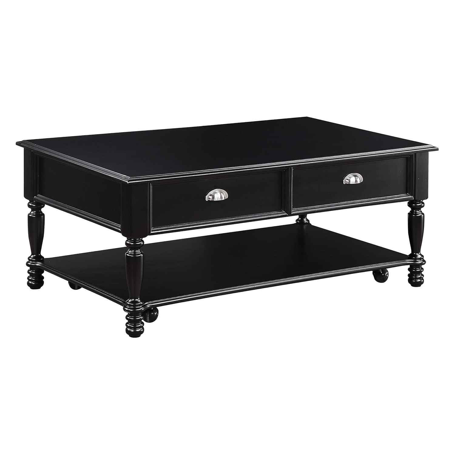Black Veneer Rectangular Coffee Table with Storage Drawers