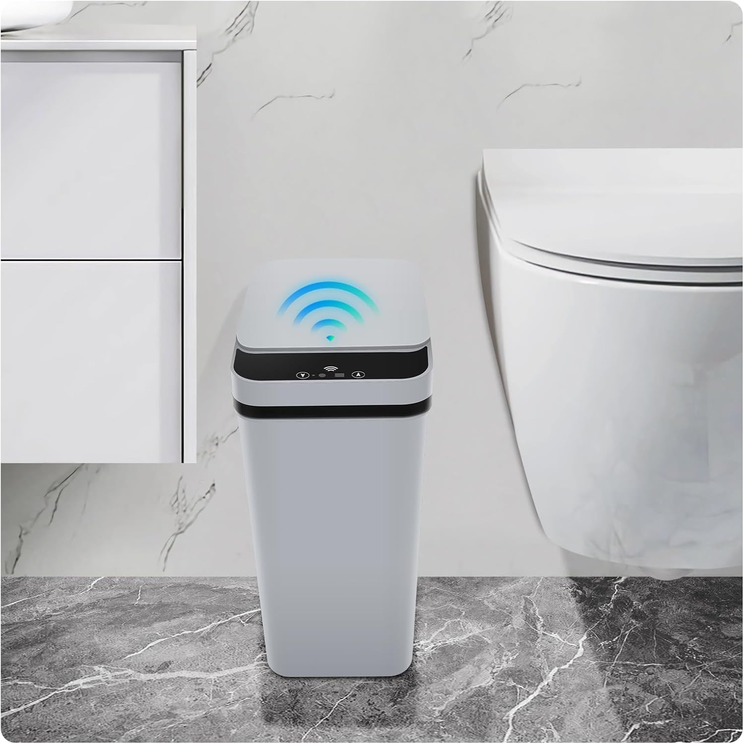 Bathroom Trash can,Smart Touchless Trash Can,Automatic Motion Sensor Trash Bin with Lid,2.4 Gallon Garbage Can, Kitchen, Bathroom, Office, Bedroom Trash can (Grey)