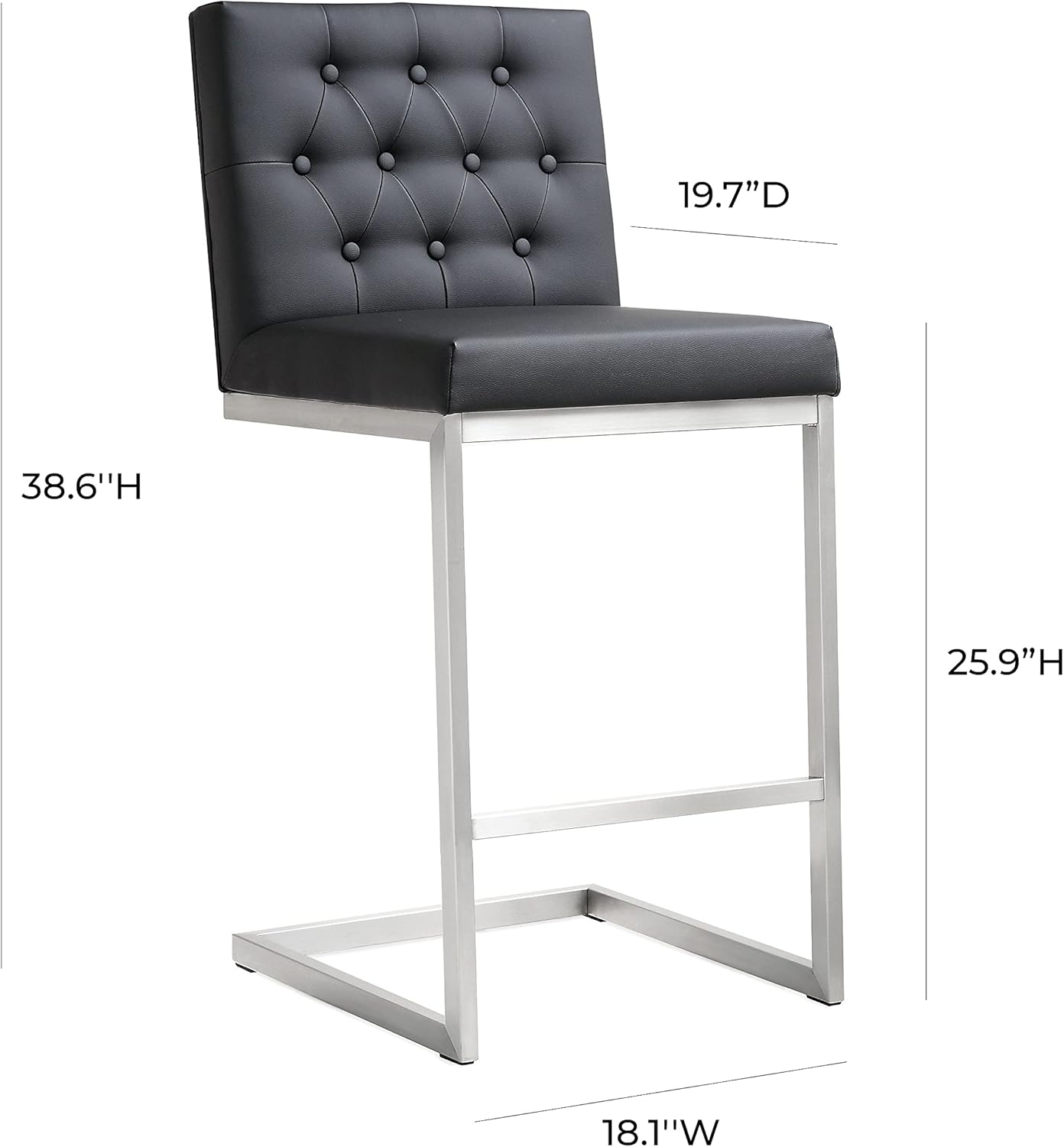 Helsinki Contemporary Black Leather Counter Stool with Stainless Steel Base