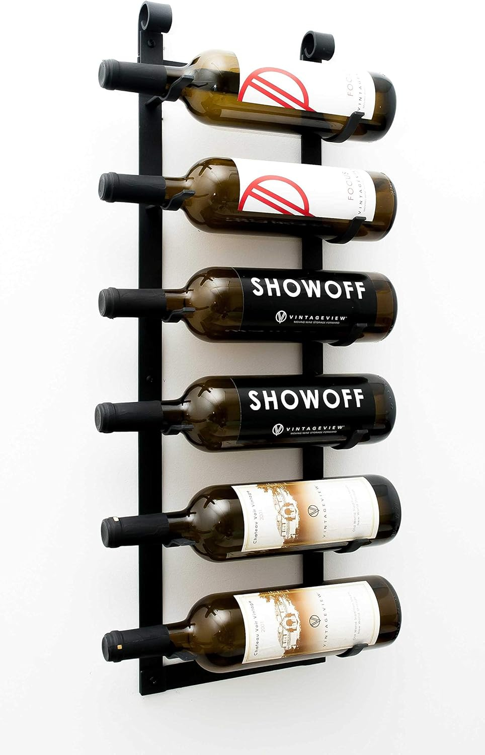 VintageView Le Rustique 6 Bottle Wall Mounted Wine Rack Stylish Modern Wine Storage with Label Forward Design (Matte Black, Set of 1)