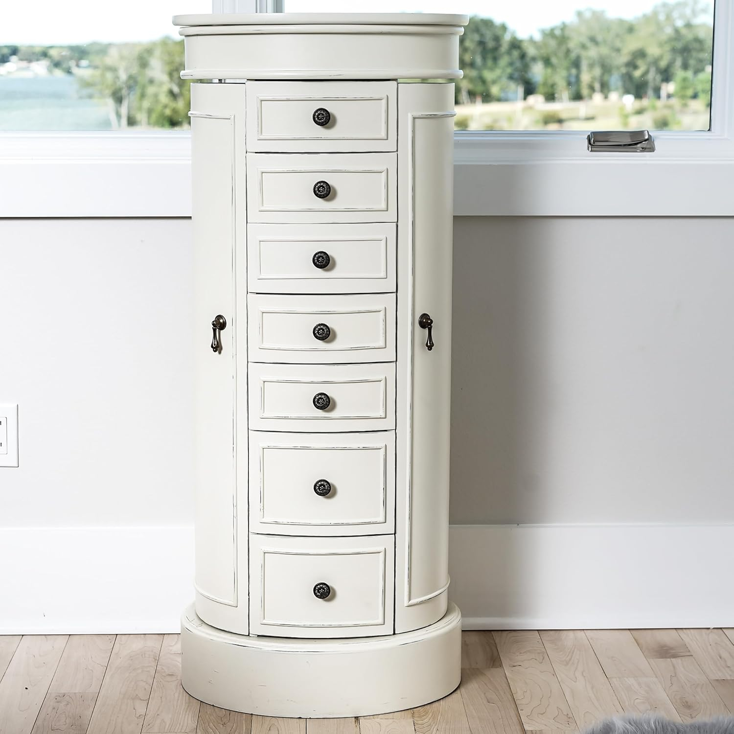 Sabrina White Jewelry Armoire with 7 Drawers