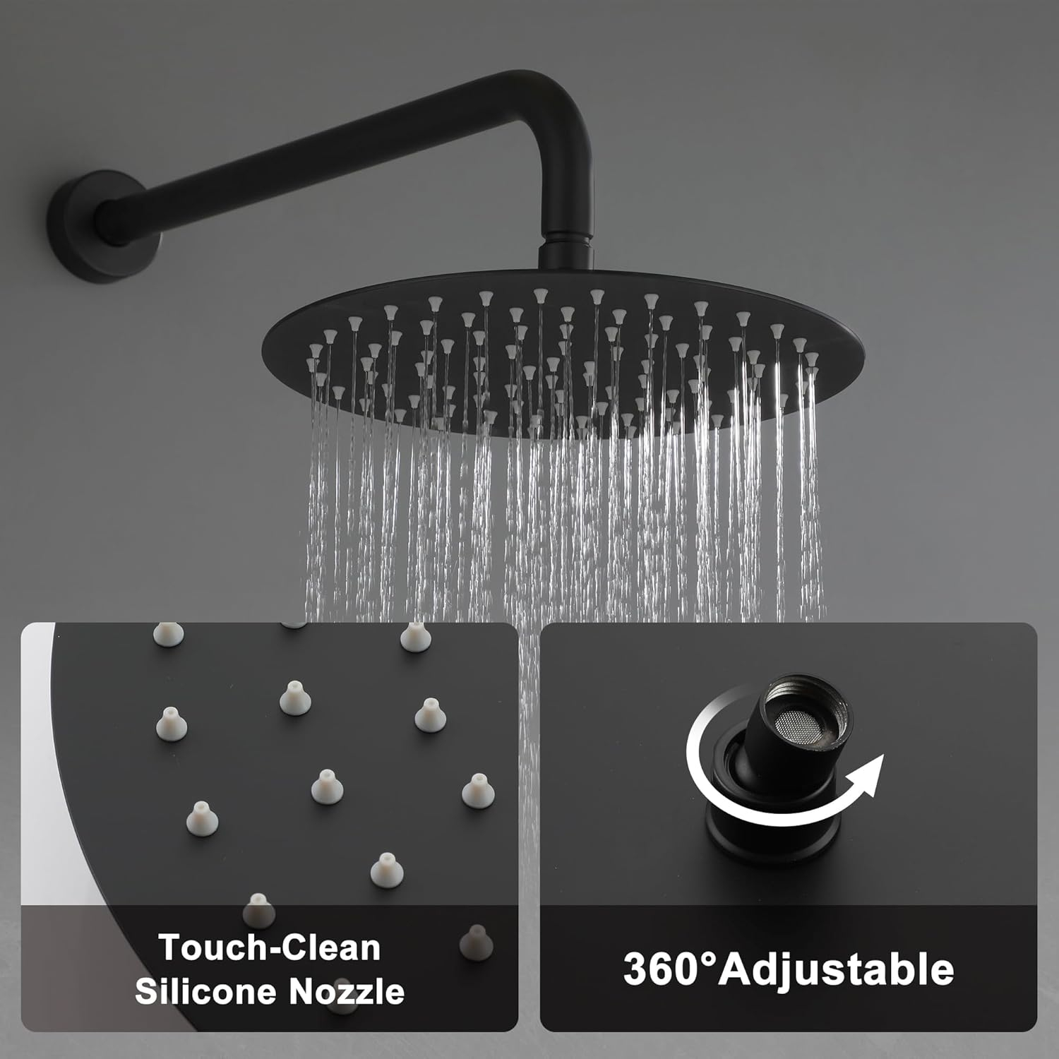 Matte Black Large Round Dual Shower Head System with Handheld