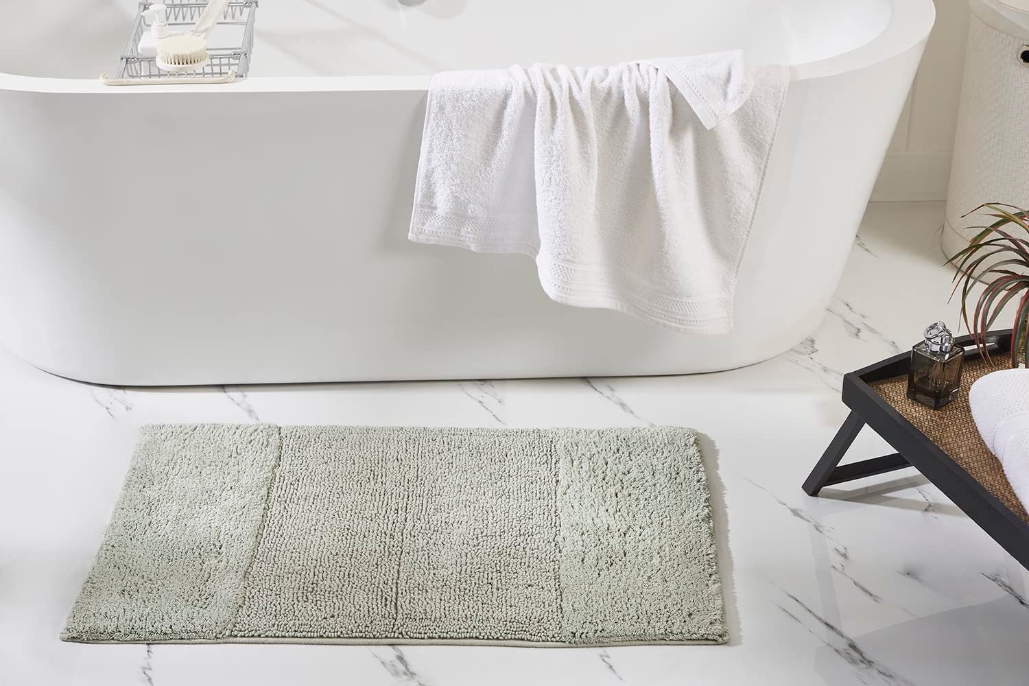 Better Trends 4 Piece Bathroom Rug Set, 100% Cotton, Extra Soft Tufted Bath Mat, Water Absorbent & Non Slip Bath Rug, (Dark Sage) Granada Collection