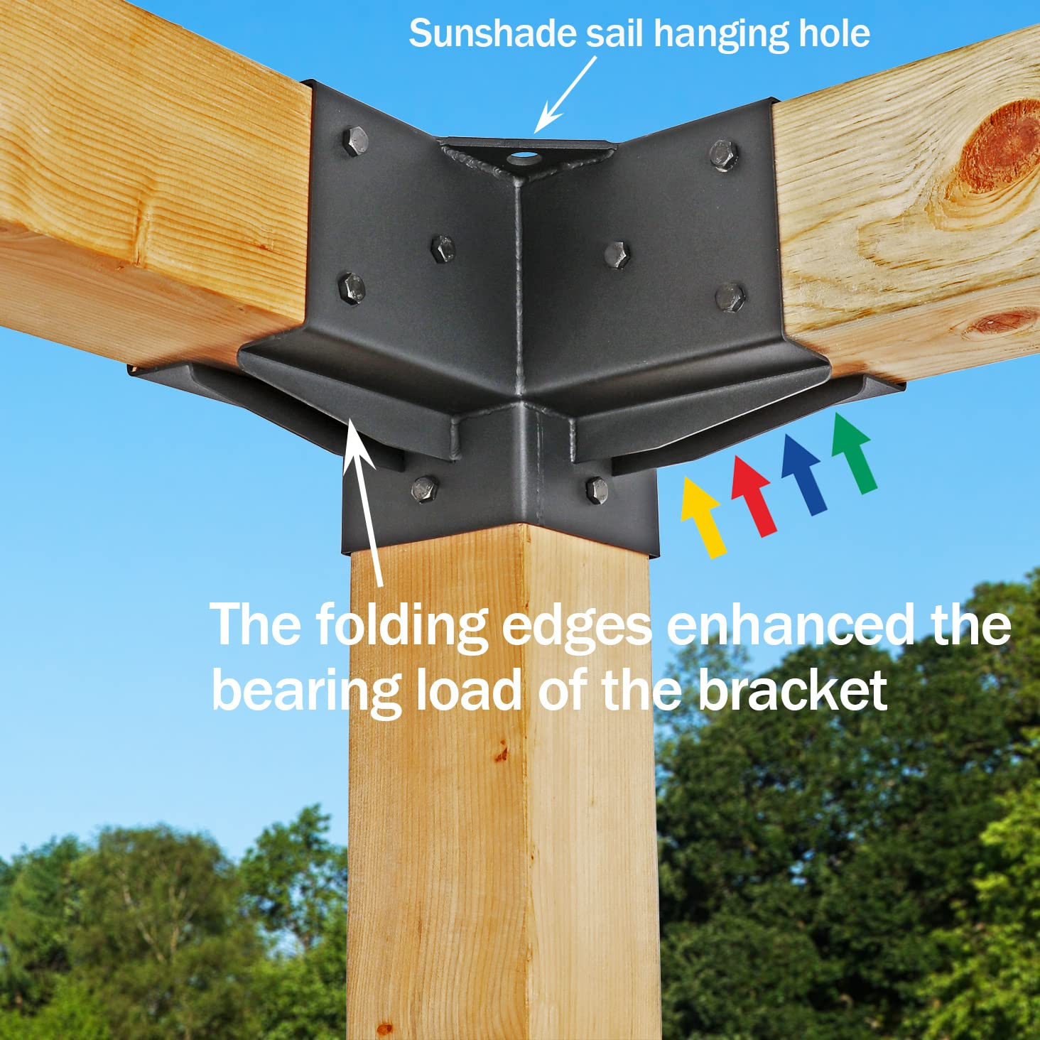 Pergola Brackets Stainless Steel Pergola Kit 3-Way Right Corner Bracket with Flange Anchors for 4"x 4" (Actual 3.5" X 3.5") Lumber, 2pack