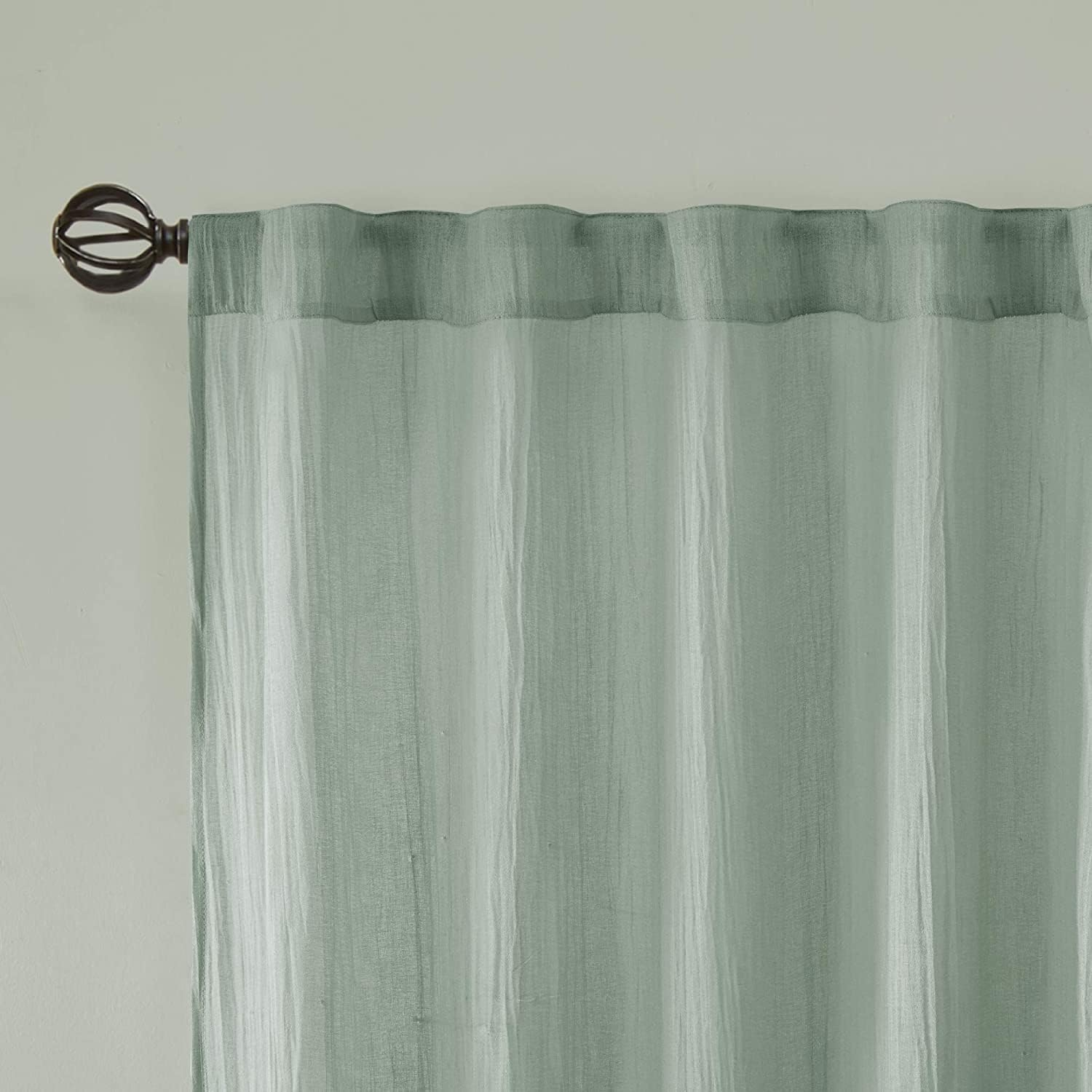 Aqua Sheer Polyester Ground Length Window Drapes, 2 Piece