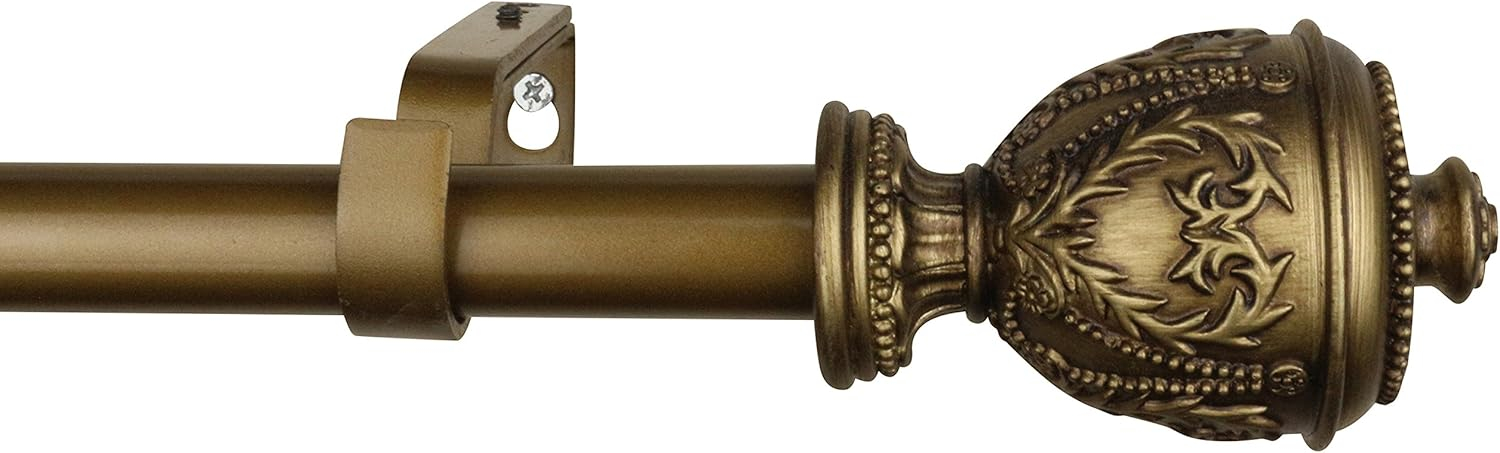 Renaissance Gold Grecian Urn Adjustable Curtain Rod Set with Polyresin Finials
