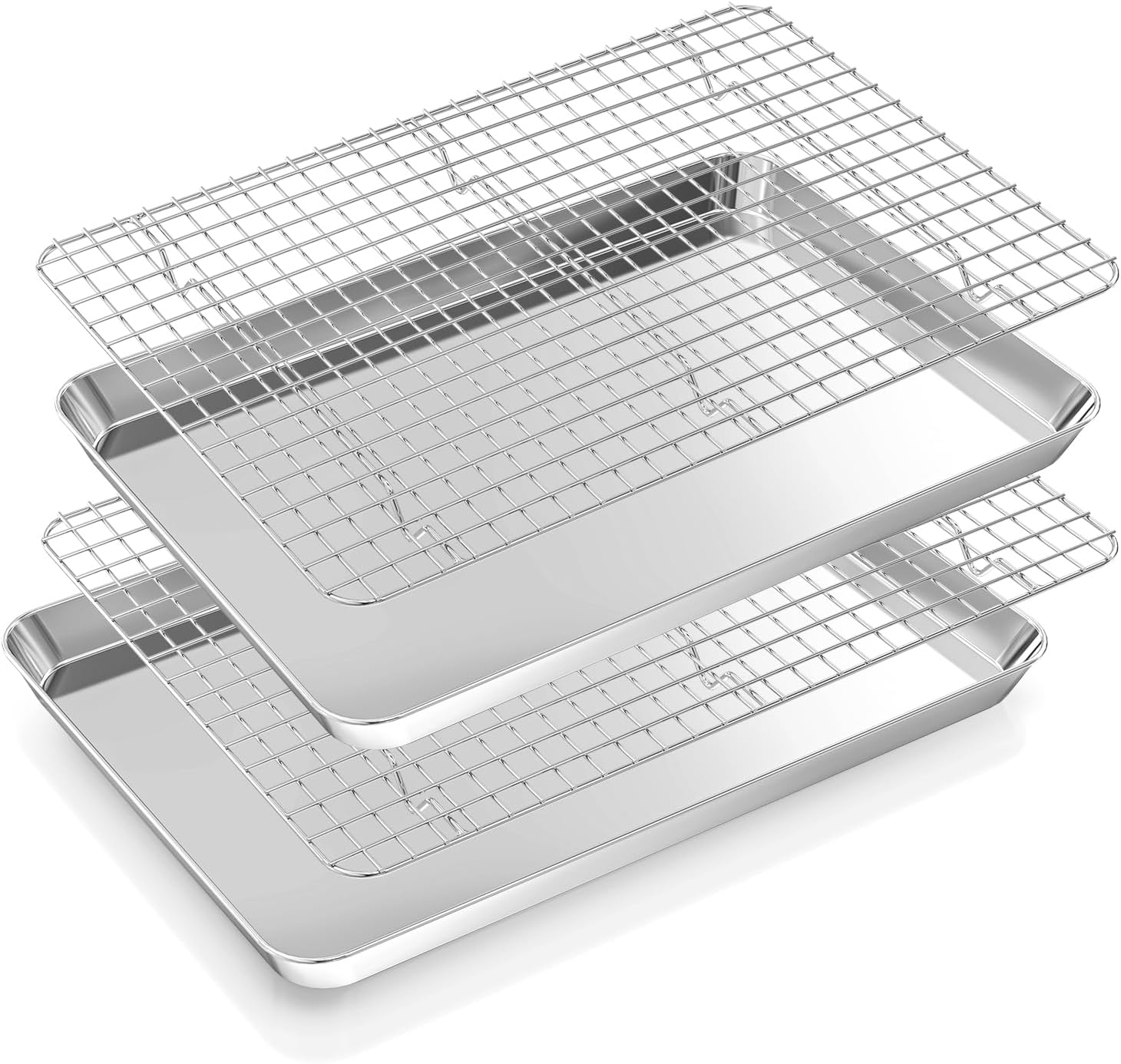 Baking Sheet with Wire Rack, Stainless Steel Cookie Sheet Pan Set, Non Stick Baking Pans with Cooling Rack for Oven Cooking, 15.9 x 12 x 1 inch 4 Pcs