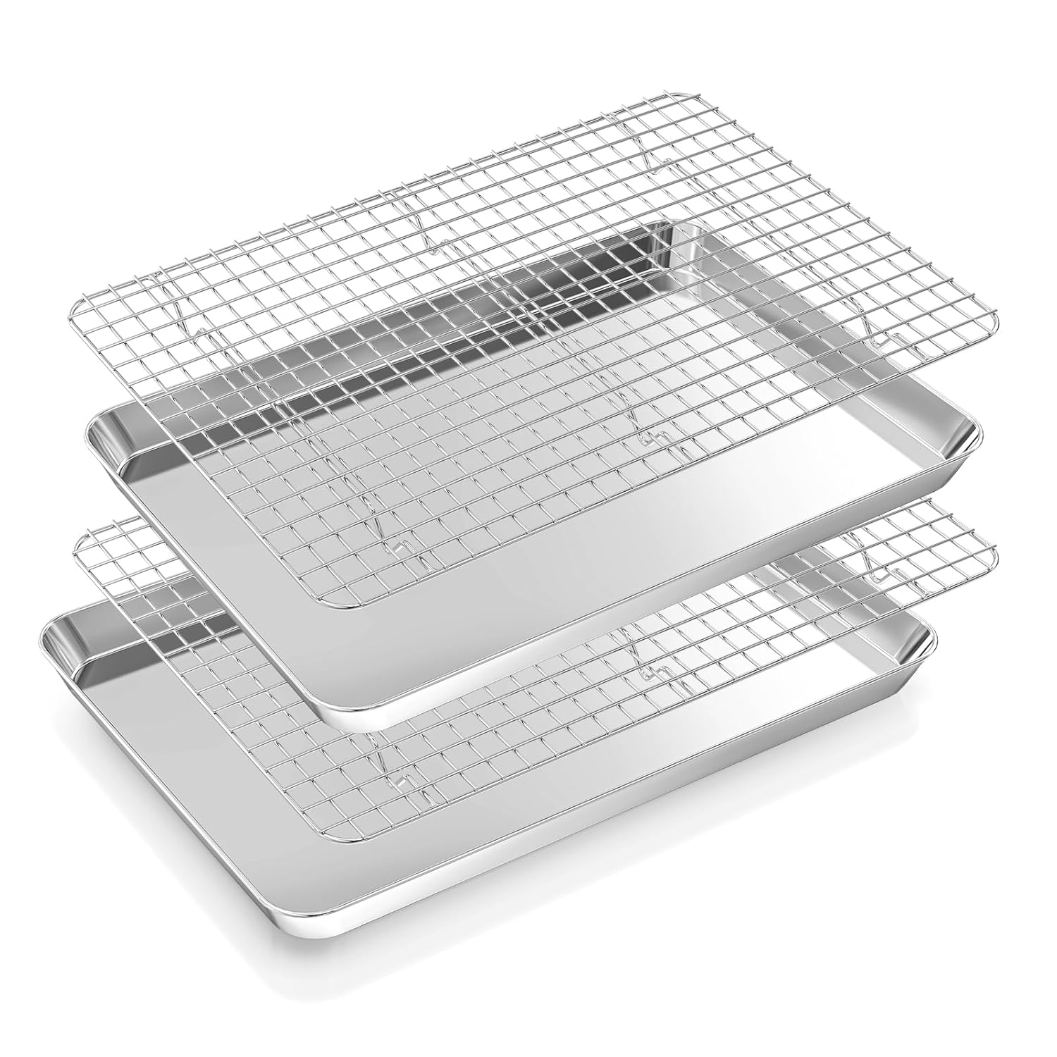 Baking Sheet with Wire Rack, Stainless Steel Cookie Sheet Pan Set, Non Stick Baking Pans with Cooling Rack for Oven Cooking, 15.9 x 12 x 1 inch 4 Pcs
