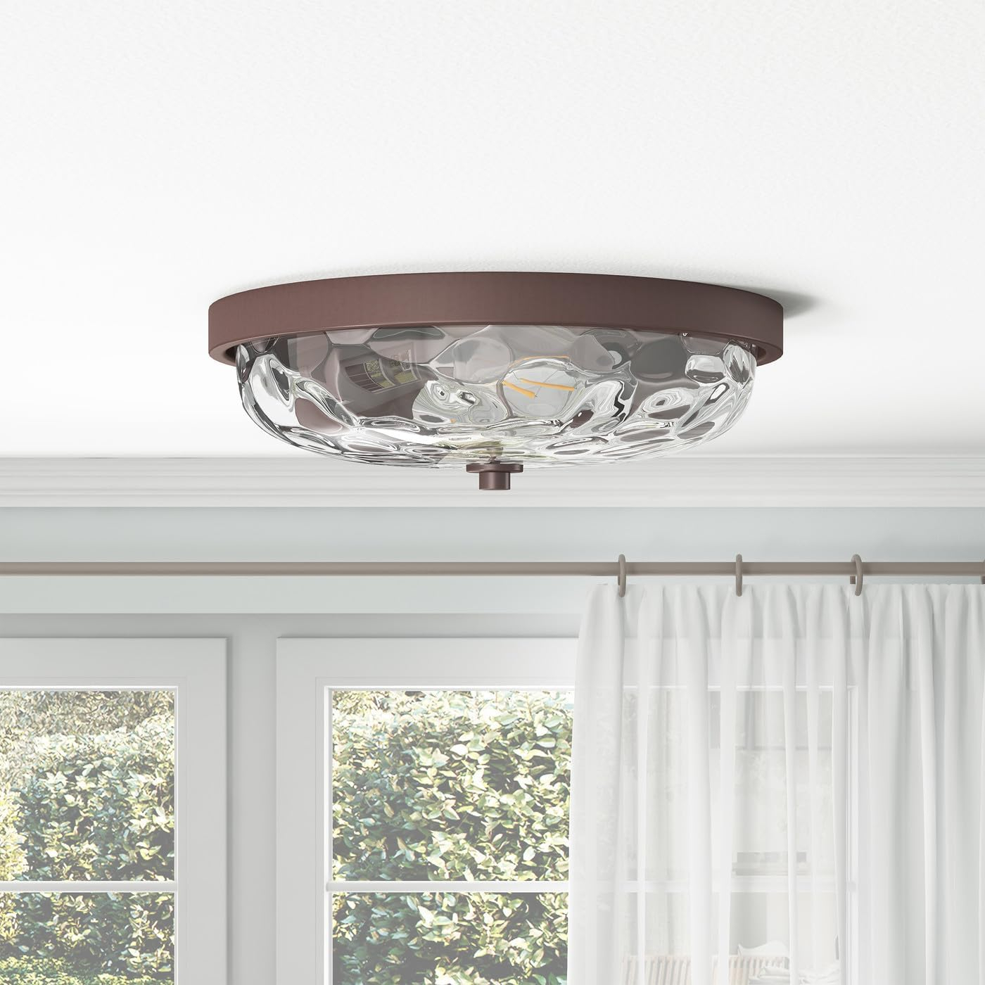 Aiwen Modern 12.99 in 2 Light Close to Ceiling Lights Farmhouse Oil Rubbed Bronze Flush Mount Ceiling Light Fixture with Water Ripple Glass Shade for Bedroom Hallway E26