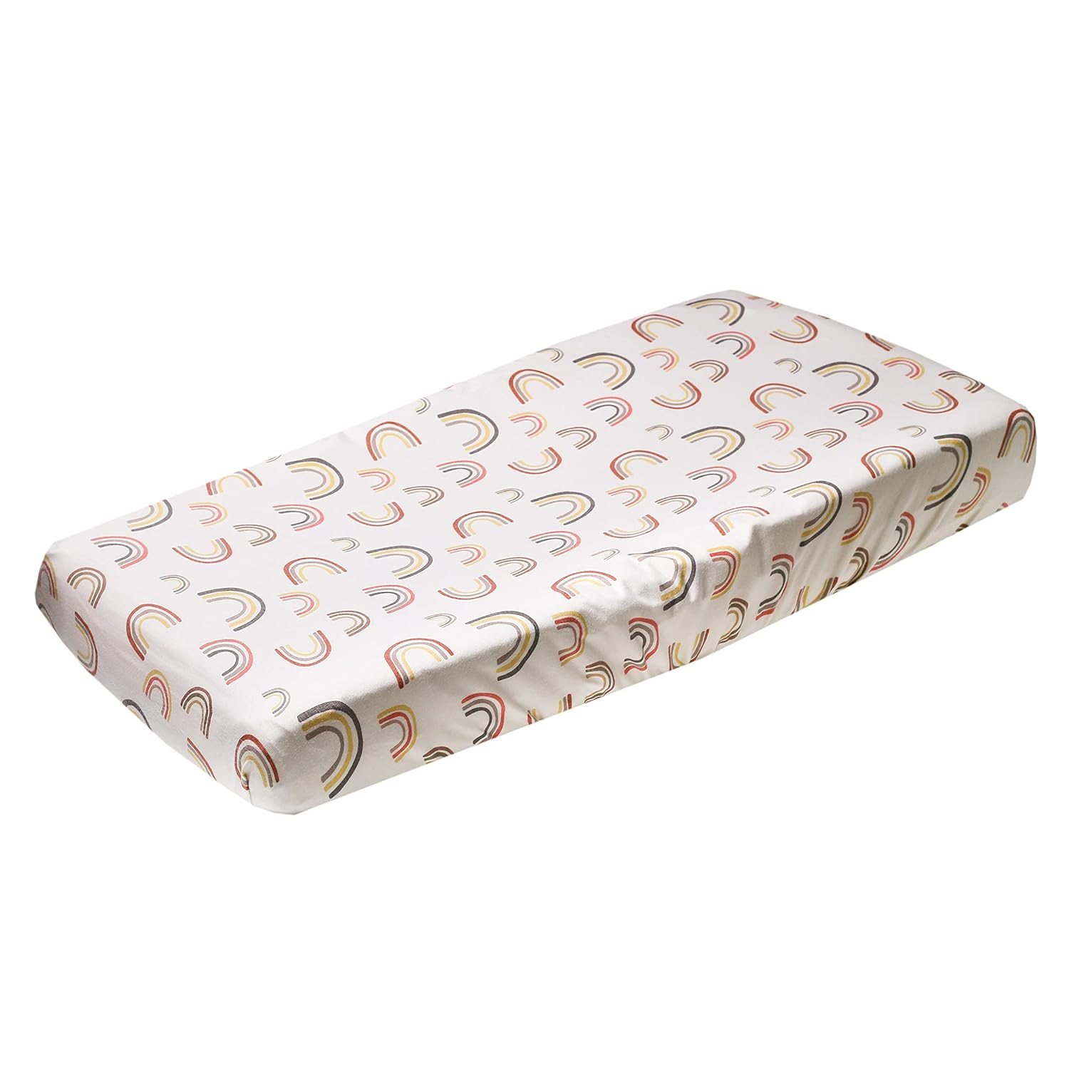 Soft White Knit Diaper Changing Pad Cover with Rainbow Design