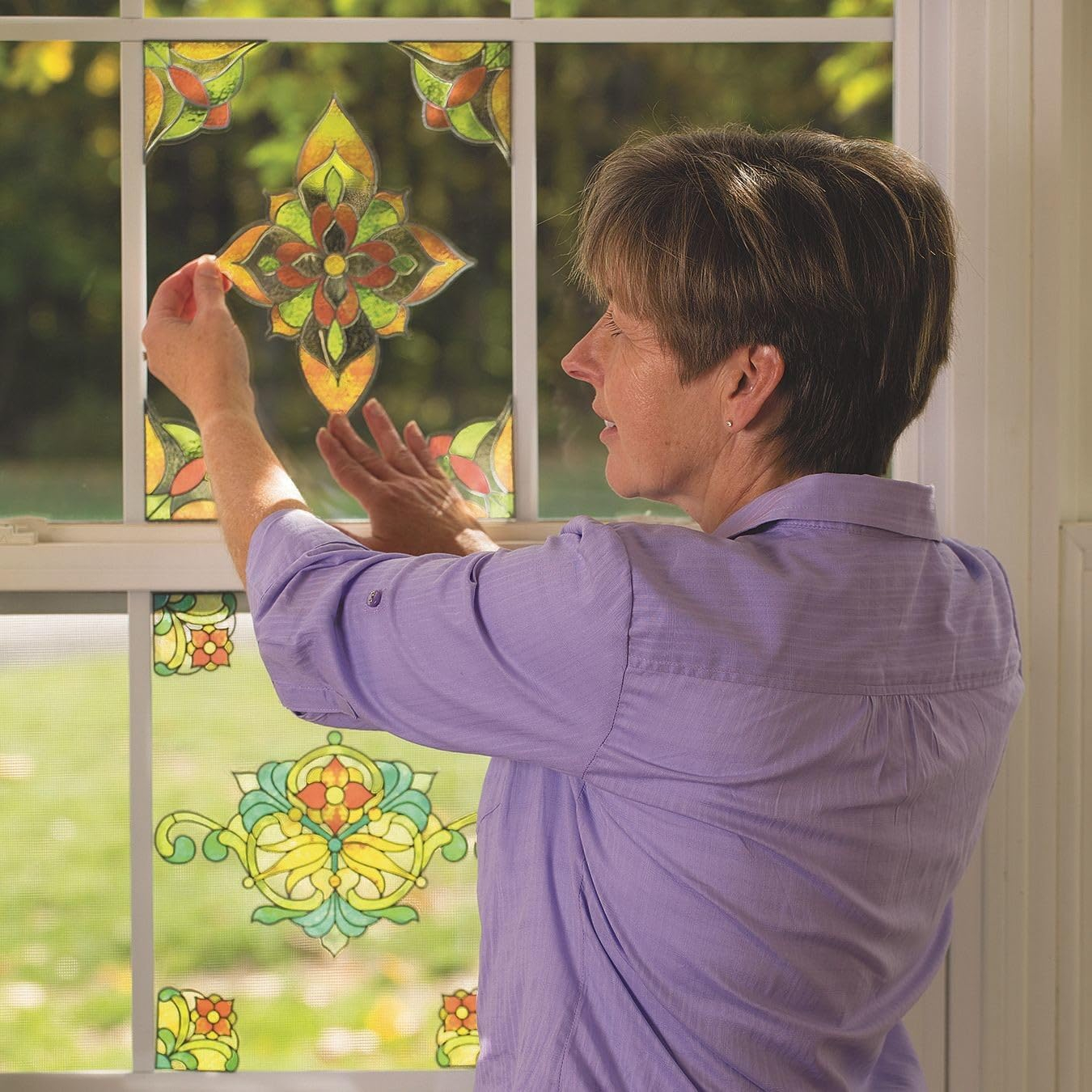 Colorful Reusable Stained Glass Window Clings Pack of 12