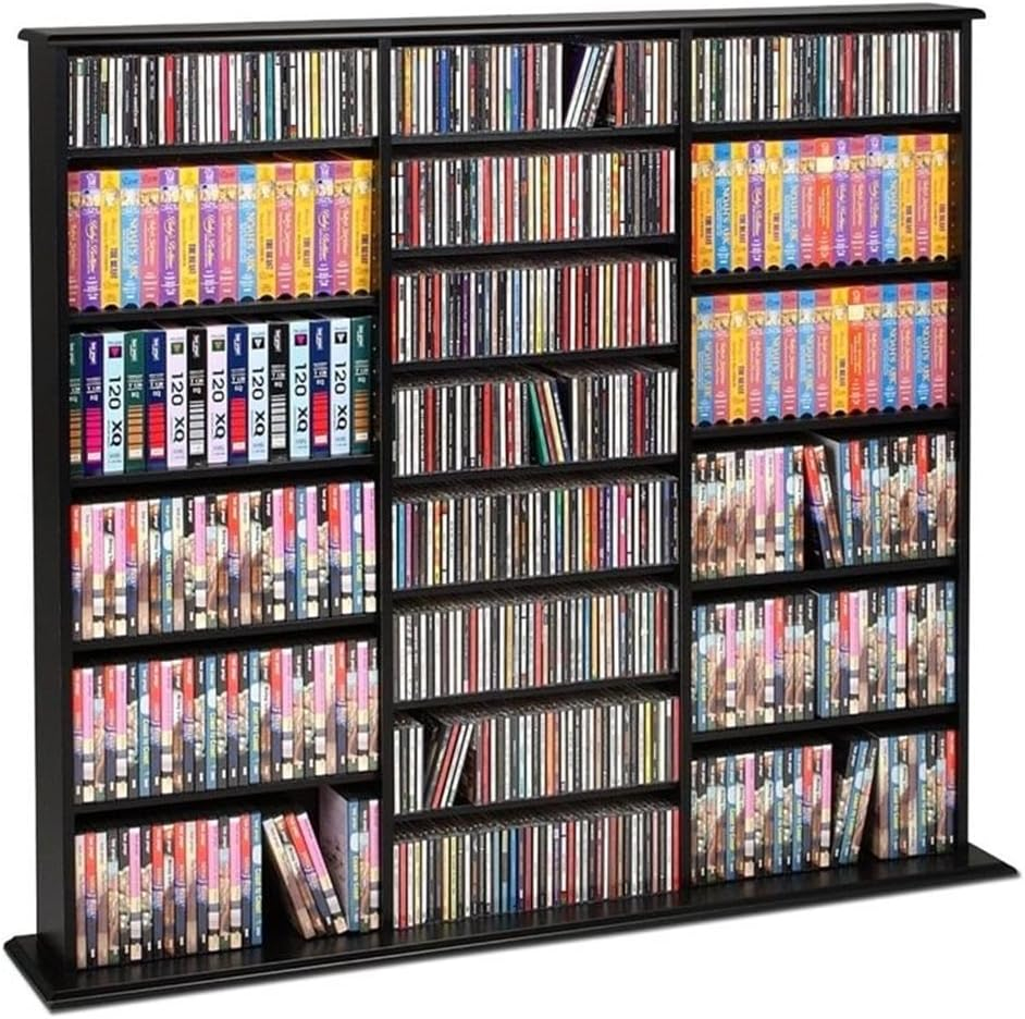 BOWERY HILL 51" Triple Deluxe Media Storage Cabinet, Holds CD, DVD, Large Wall Media Storage Rack in Black