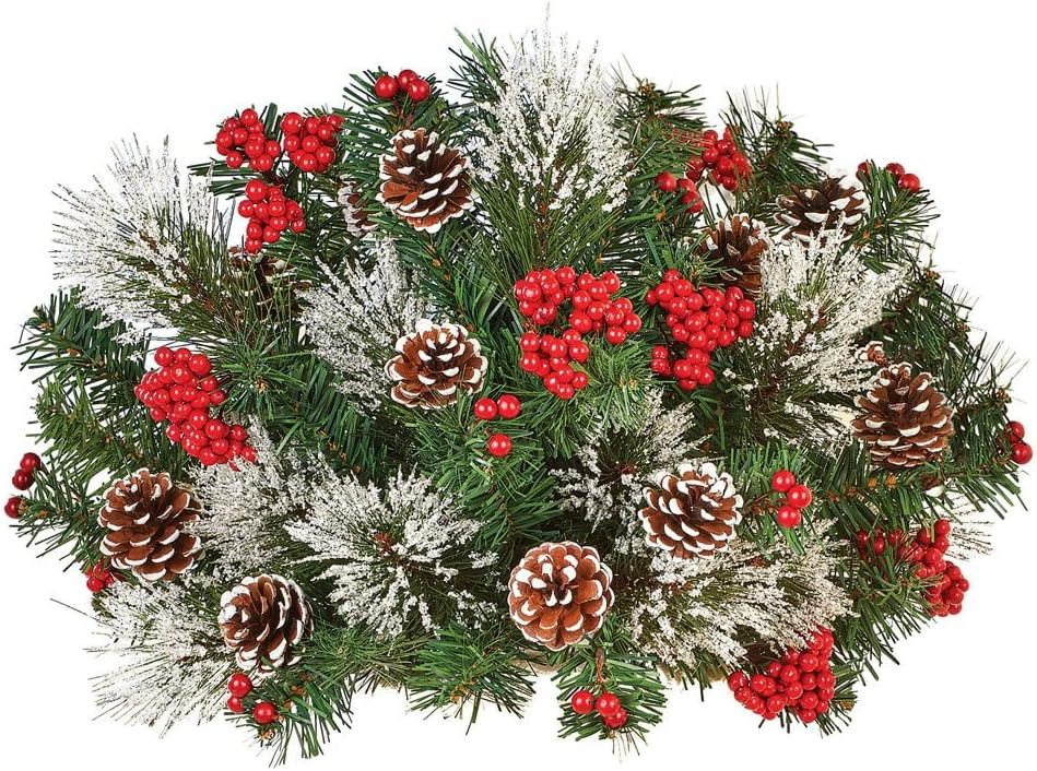 Collections Etc Frosted Pine Branches with Berries and Pinecones - Indoor or Outdoor Winter Decoration