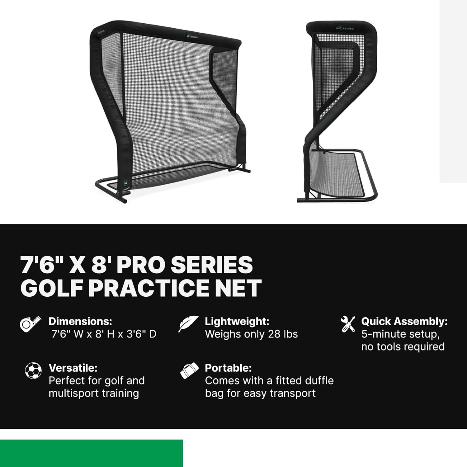 The Net Return Pro Series - Pro Golf & Multi-Sport Practice Net | 8'w x 7'6"h | Trusted By 2x U.S. Open Champion Bryson DeChambeau | #1 Net in Golf | Portable | Indoor or Outdoor | Instant Ball Return