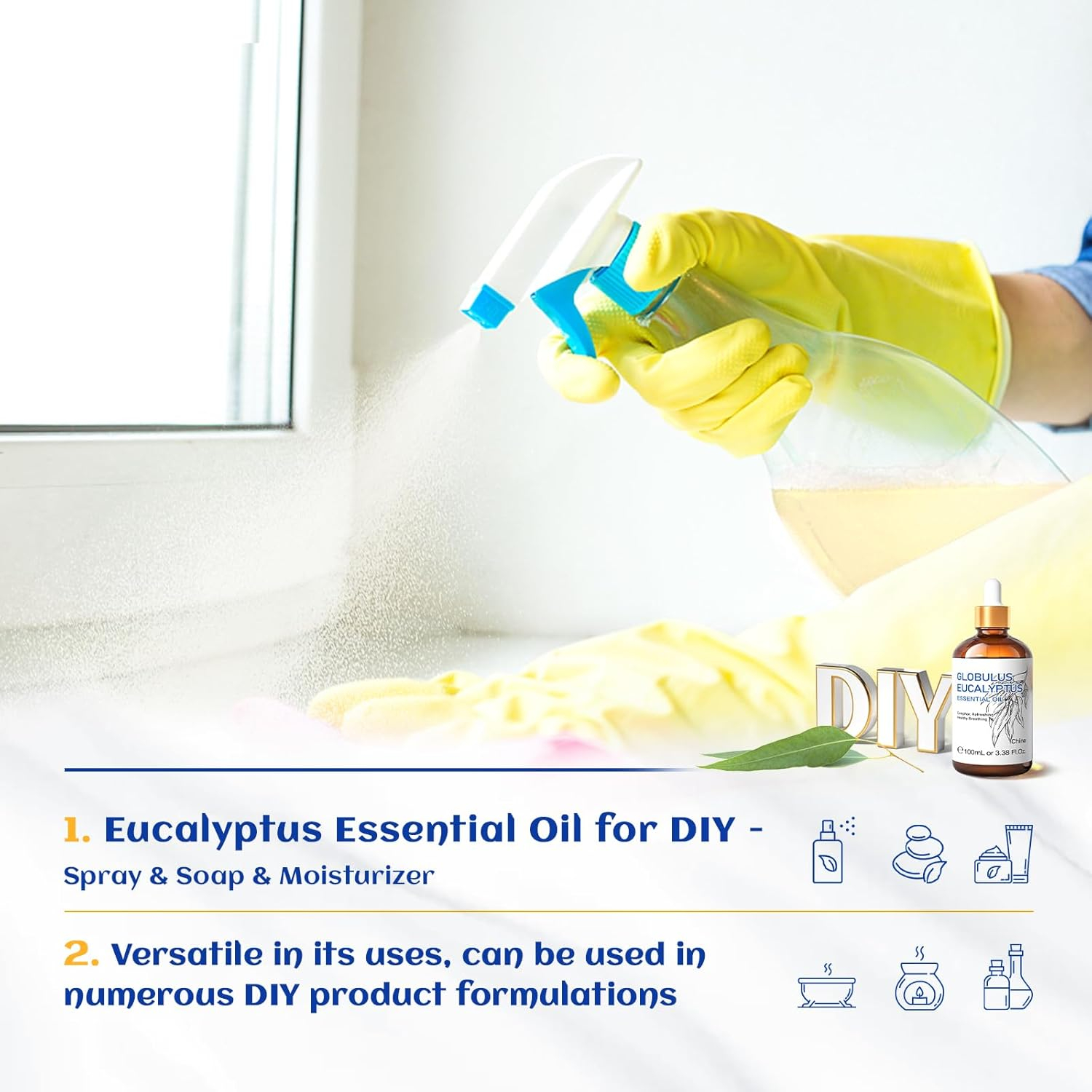 HIQILI Eucalyptus Essential Oil, Pure Undiluted Oil for Diffuser, Skin, Candles Soap Making-100mL