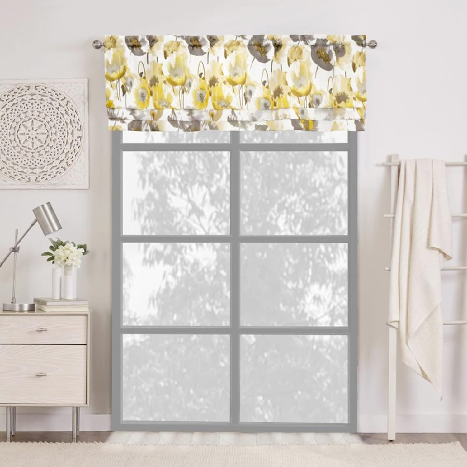 Achim Poppy Field Floral Rod Pocket Room Darkening Curtain Valance, Grey, 50" x 17"