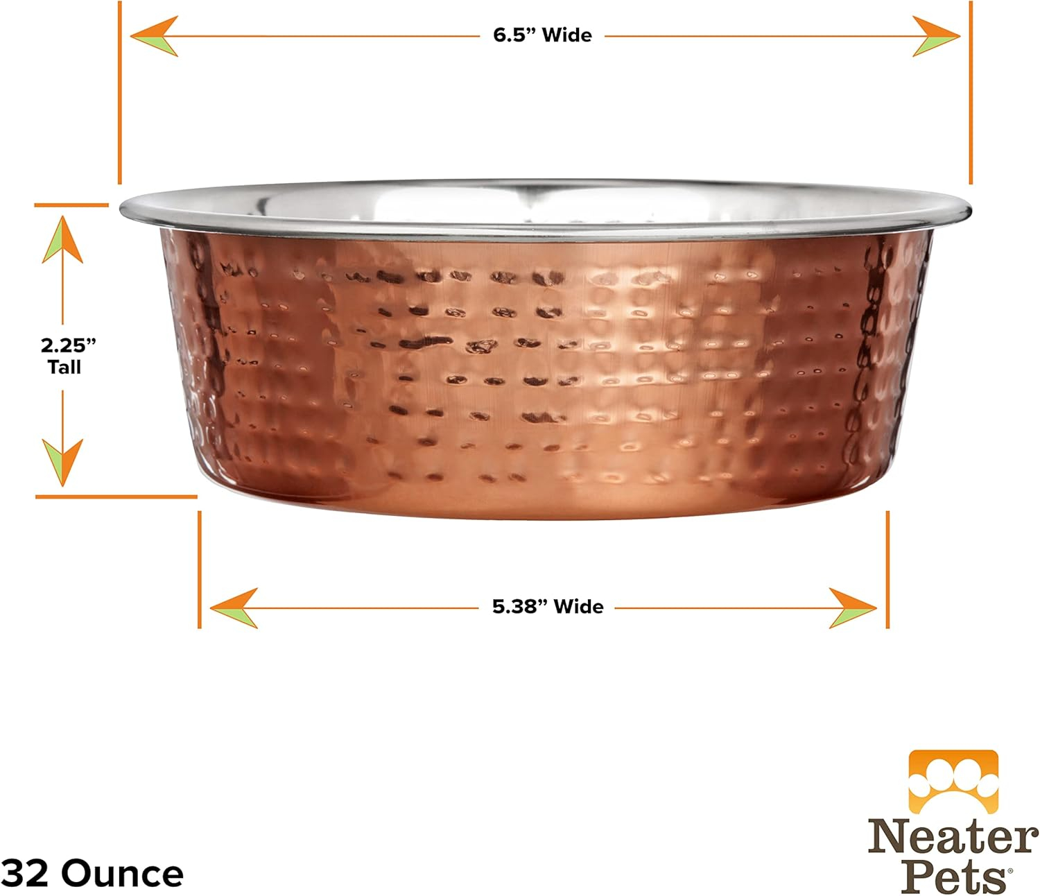 Neater Pet Brands Hammered Decorative Designer Bowls - Luxury Style Premium Dog and Cat Dishes (Medium, Copper)