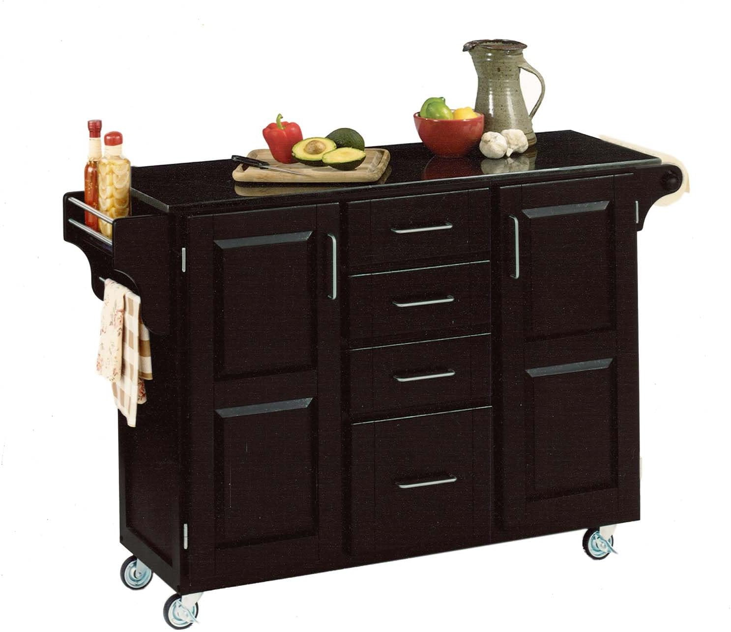 Create-a-Cart Cherry Kitchen Cart with Salt and Pepper Granite Top