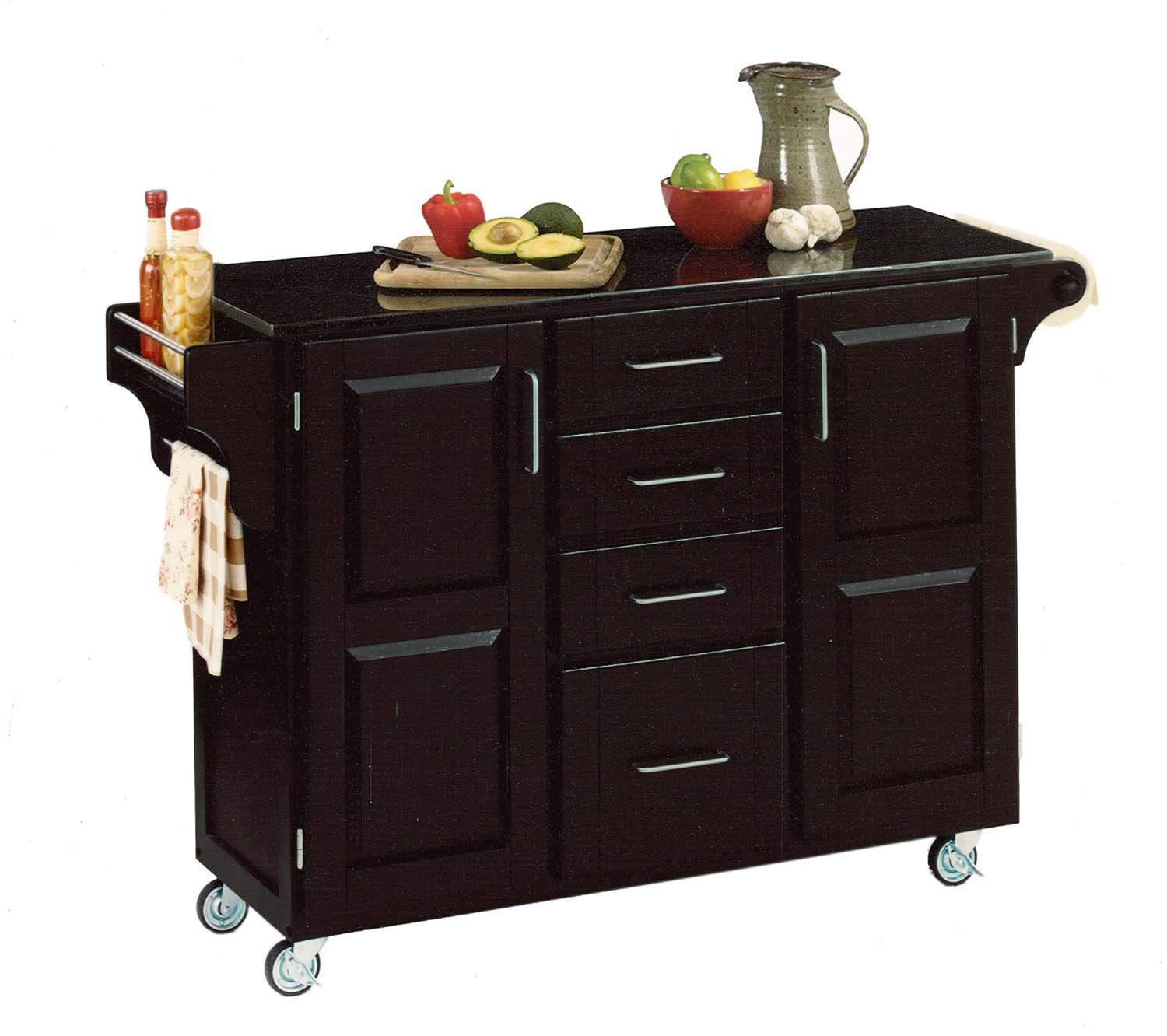 Create-a-Cart Cherry Kitchen Cart with Salt and Pepper Granite Top