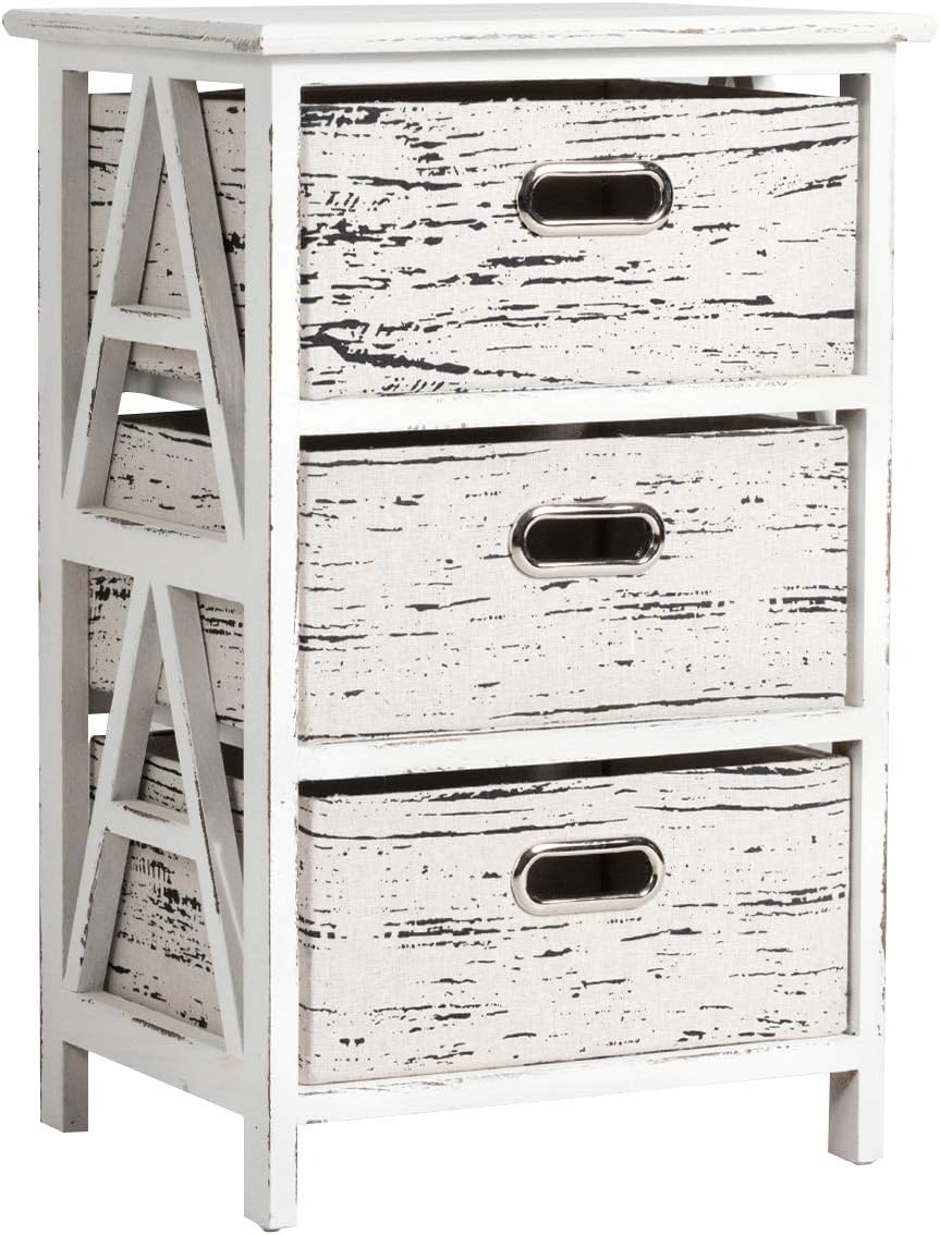 Giantex Storage Drawer Units W/ 3 Fabrics Storage Drawers and Wood Frame, Multiple Dresser Cabinet Chest Organizer Bins for Living Room, Bedroom Sofa Side End Table Vertical Dresser Storage Tower (1)