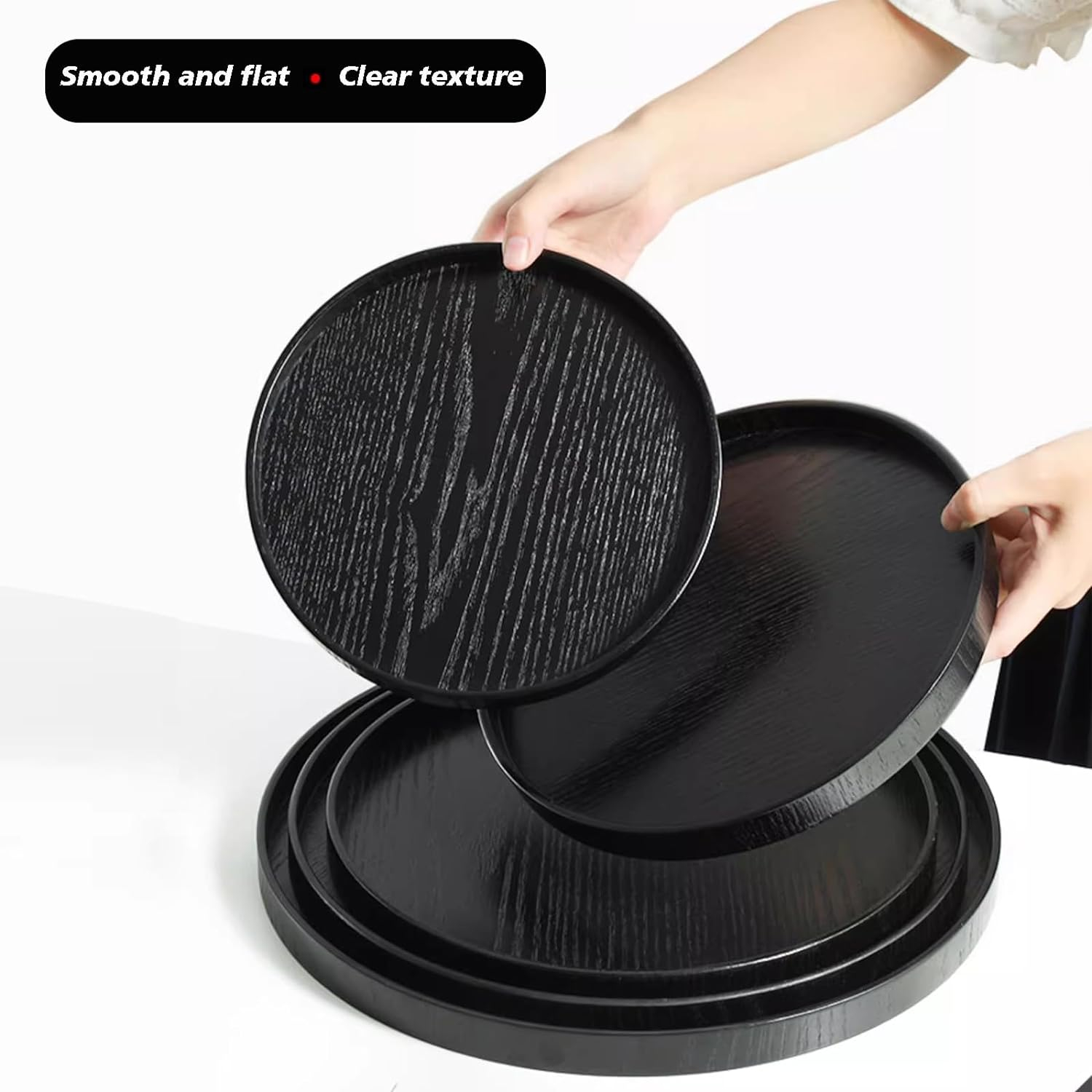 Tea Tray,Round Solid Wood Serving Tray Large Tea Coffee Snack Food Meals Serving Plate Non-Slip Kitchen Party Bar Server Breakfast Tray with Raised Edges [30cm]