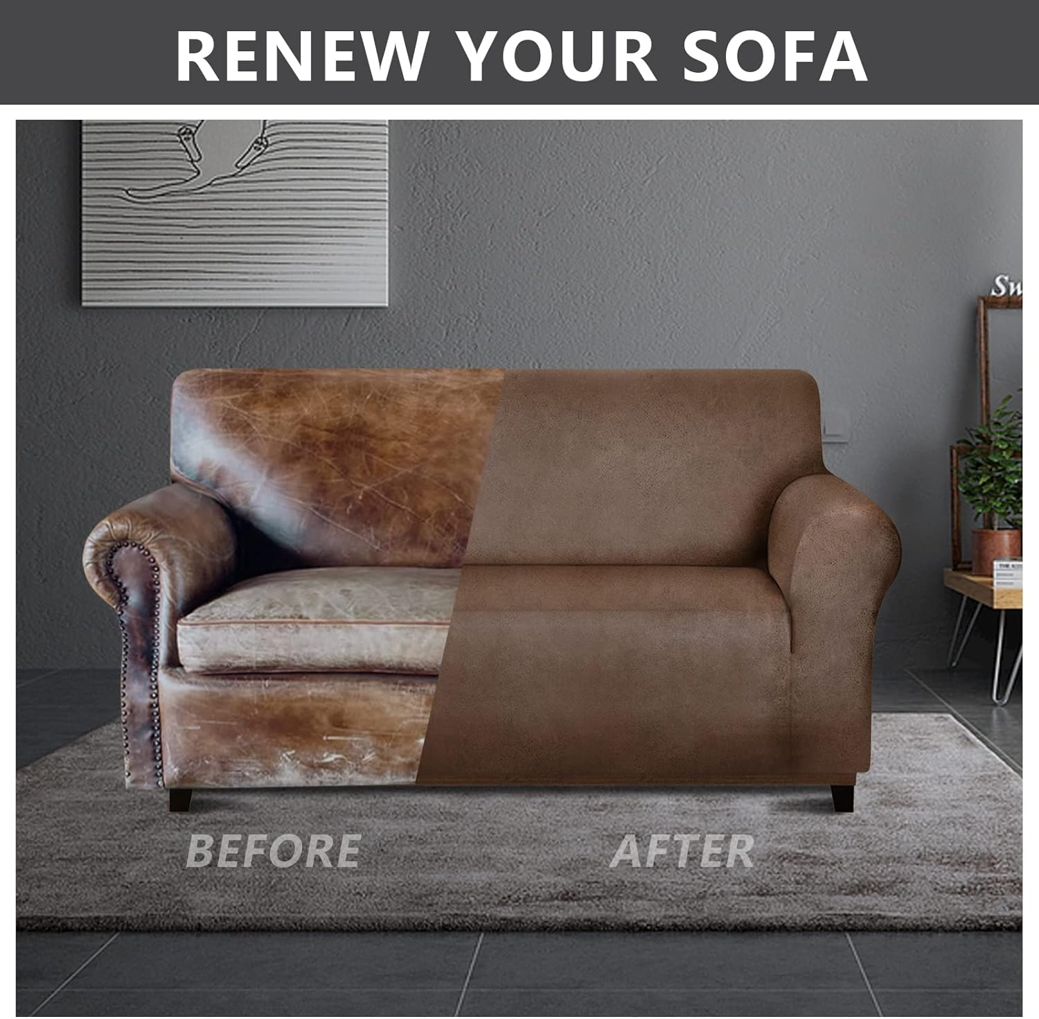 molasofa Loveseat Covers - Couch Cover for Leather Couches, Soft and Washable Loveseat Covers with Leather-Like Quality. Non-Pilling, Non-Slip 1-Piece Couch Cover for Pets and Kids (Dark Brown)