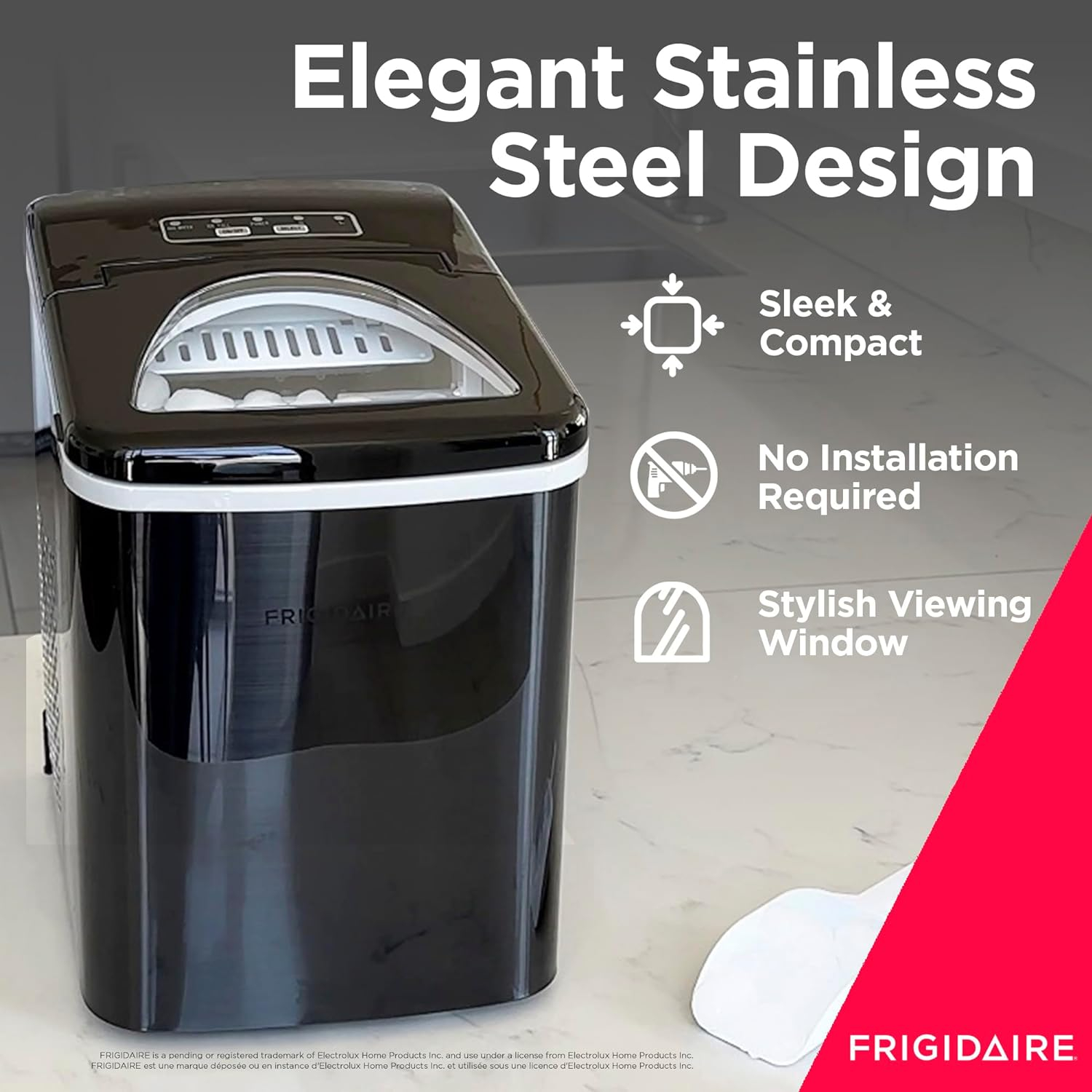 Frigidaire 26 Lbs per Day Portable Compact Maker, Ice Making Machine, Black Stainless, Medium
