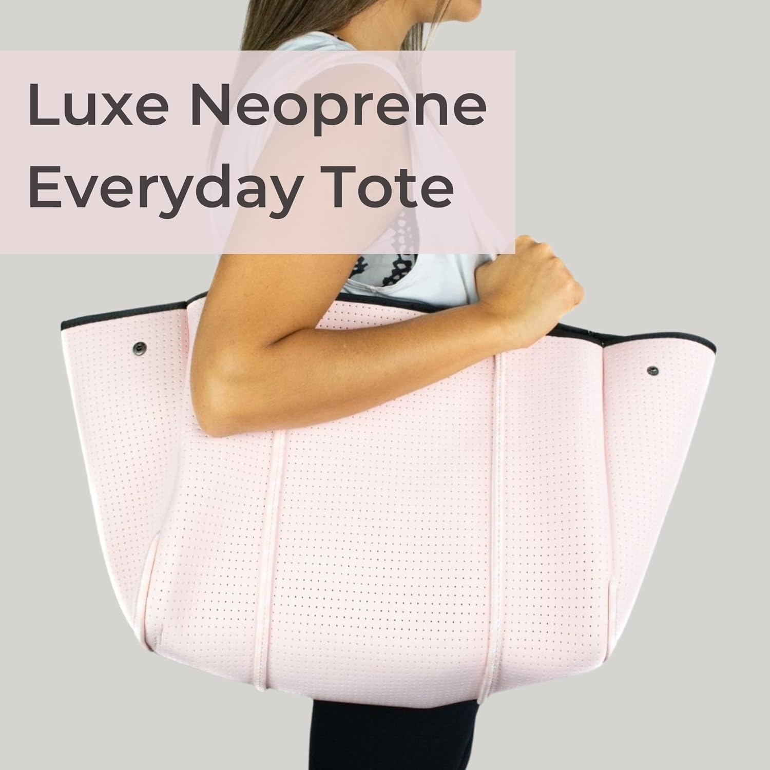 Pastel Pink Neoprene Tote Bag with Zipper Pouch