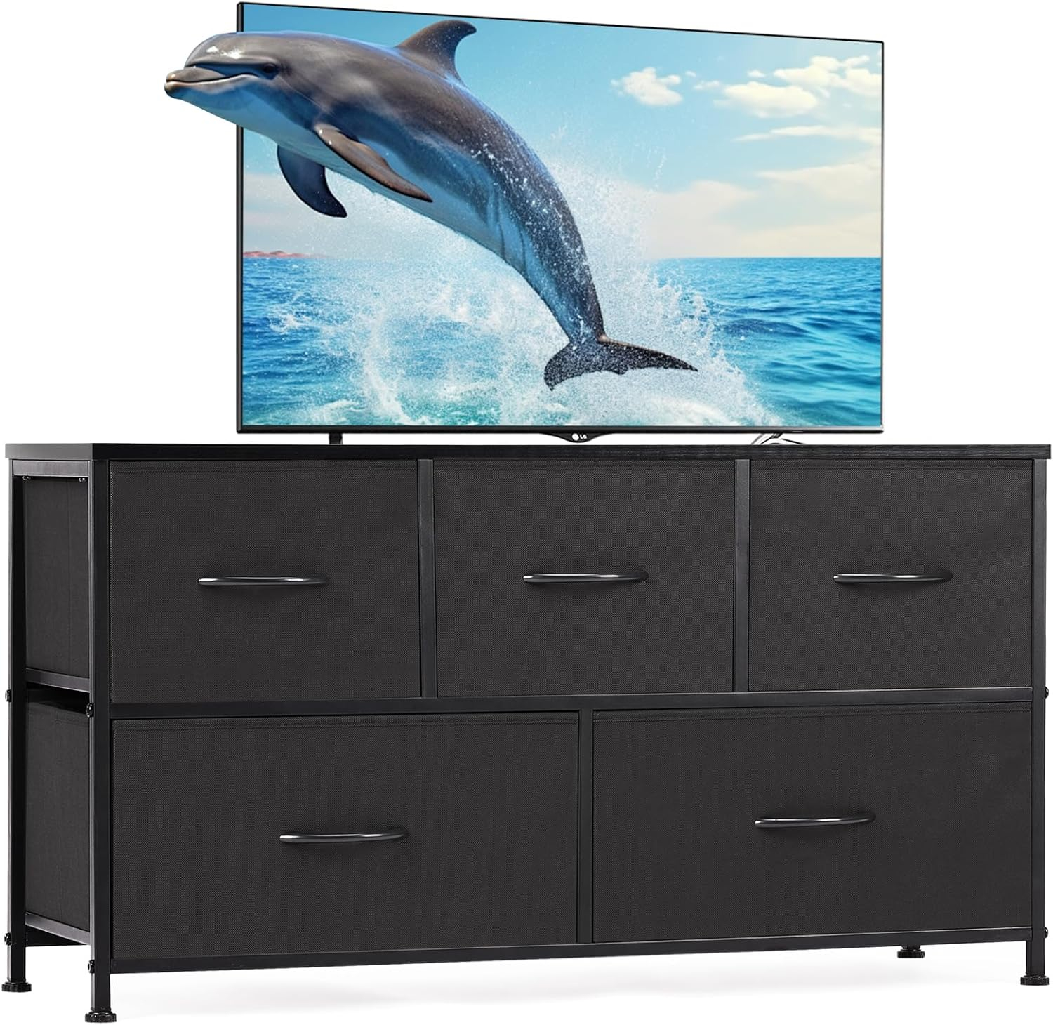 Sweetcrispy Dresser for Bedroom, Wide Chest of Drawers, Fabric Dresser Organizer with 5 Drawers, TV Stand, Storage Organizer Unit with Fabric Bins for Closet, Living Room, Hallway