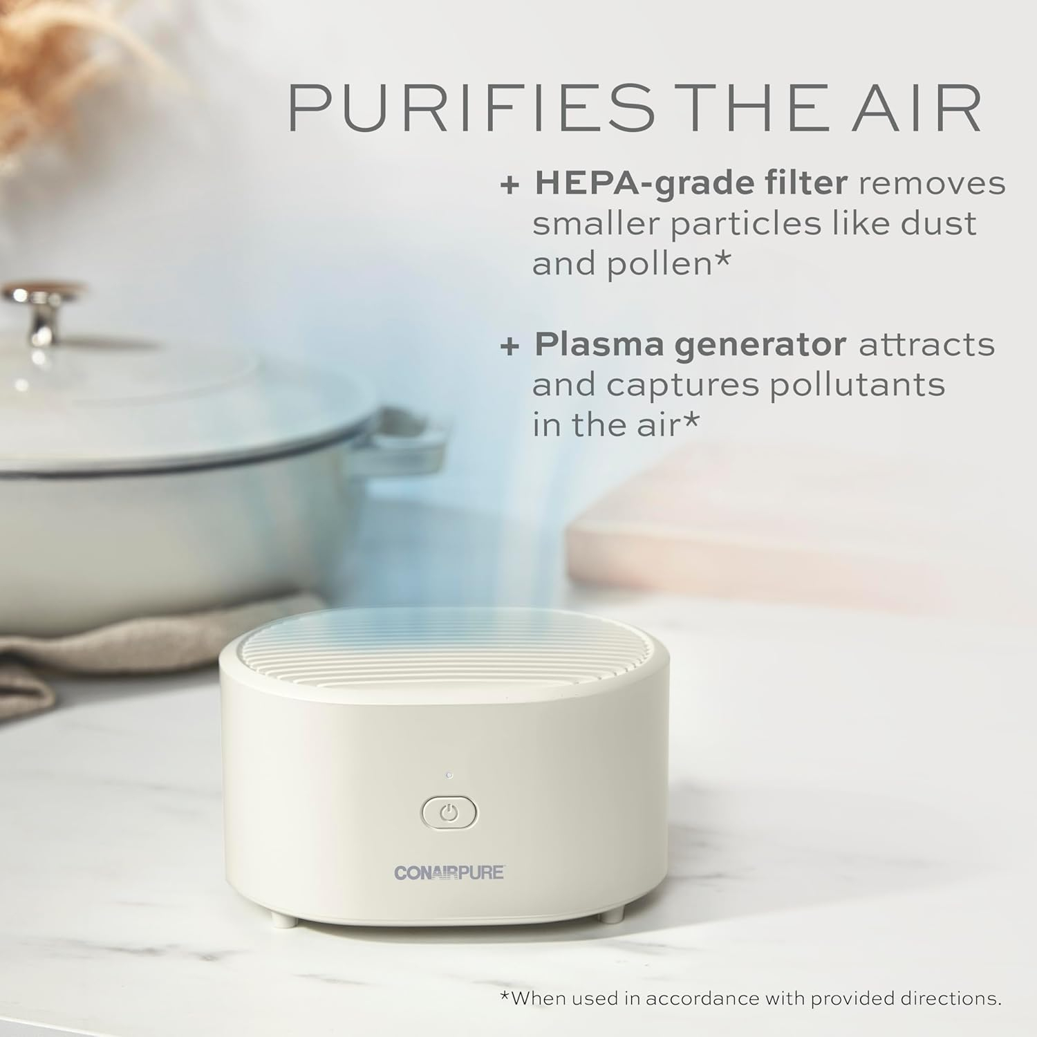 ConairPure Portable HEPA Air Purifier, 3 Fan Settings, Sand