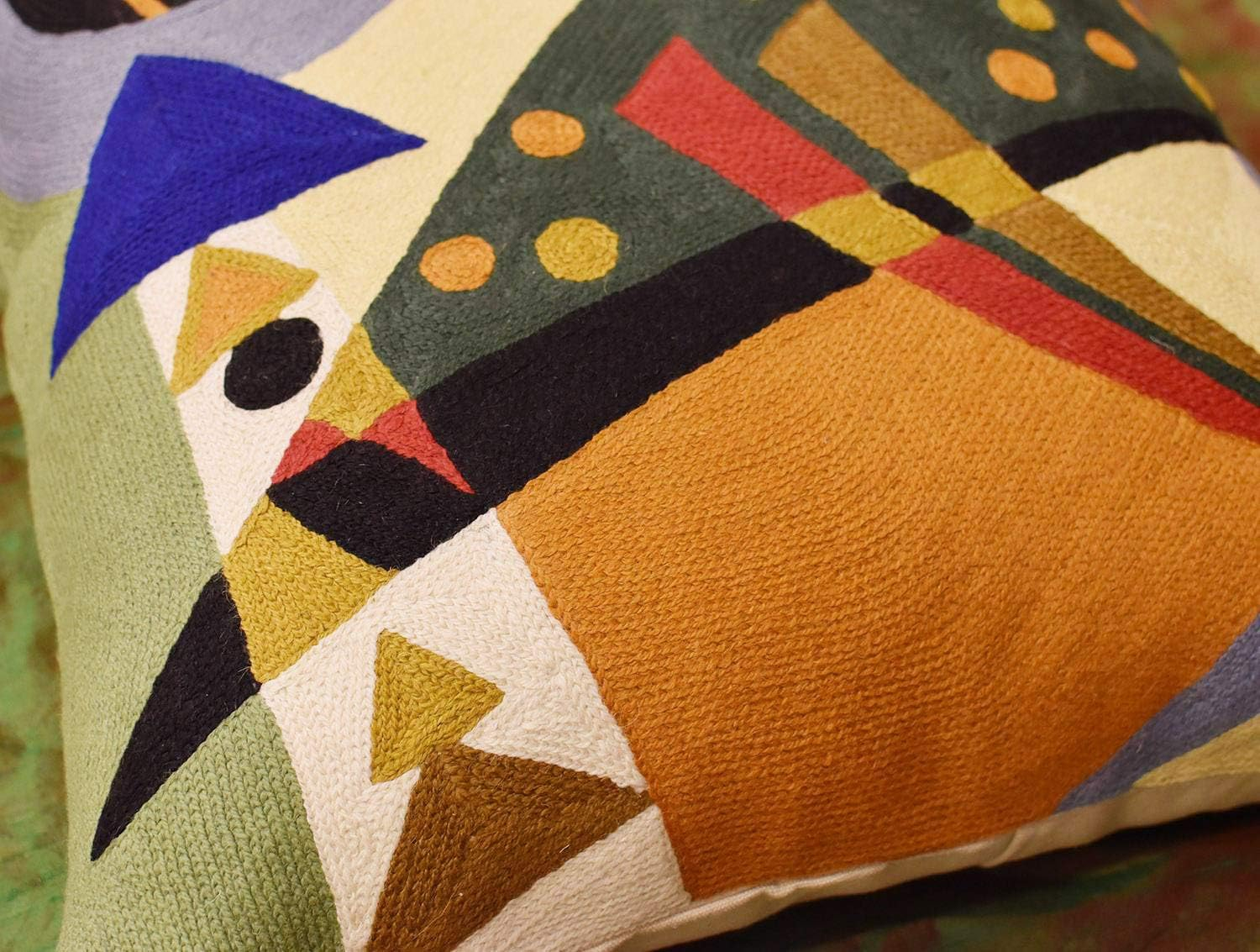 Kandinsky Modern Pillow Cover | Green Abstract Pillows | Modern Chair Cushion| Contemporary Pillows | Modern Outdoor Pillows | Mid Century Chair Cushions | Handmade Wool Size 18x18