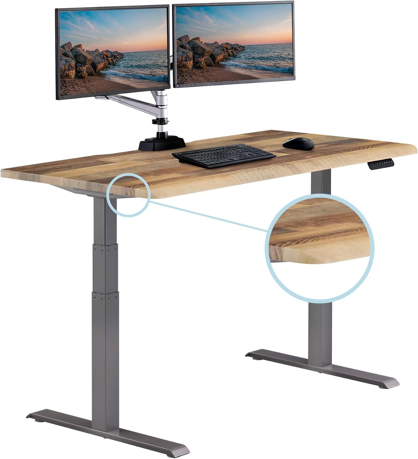 Vari ComfortEdge Electric Height Adjustable Standing Desk - 60x30 Varidesk Sit-Stand Desk for Home Office, Sloped Ergonomic Front Edge, Stable T-Style Legs, Easy Assembly - Reclaimed Wood - 2 Packages