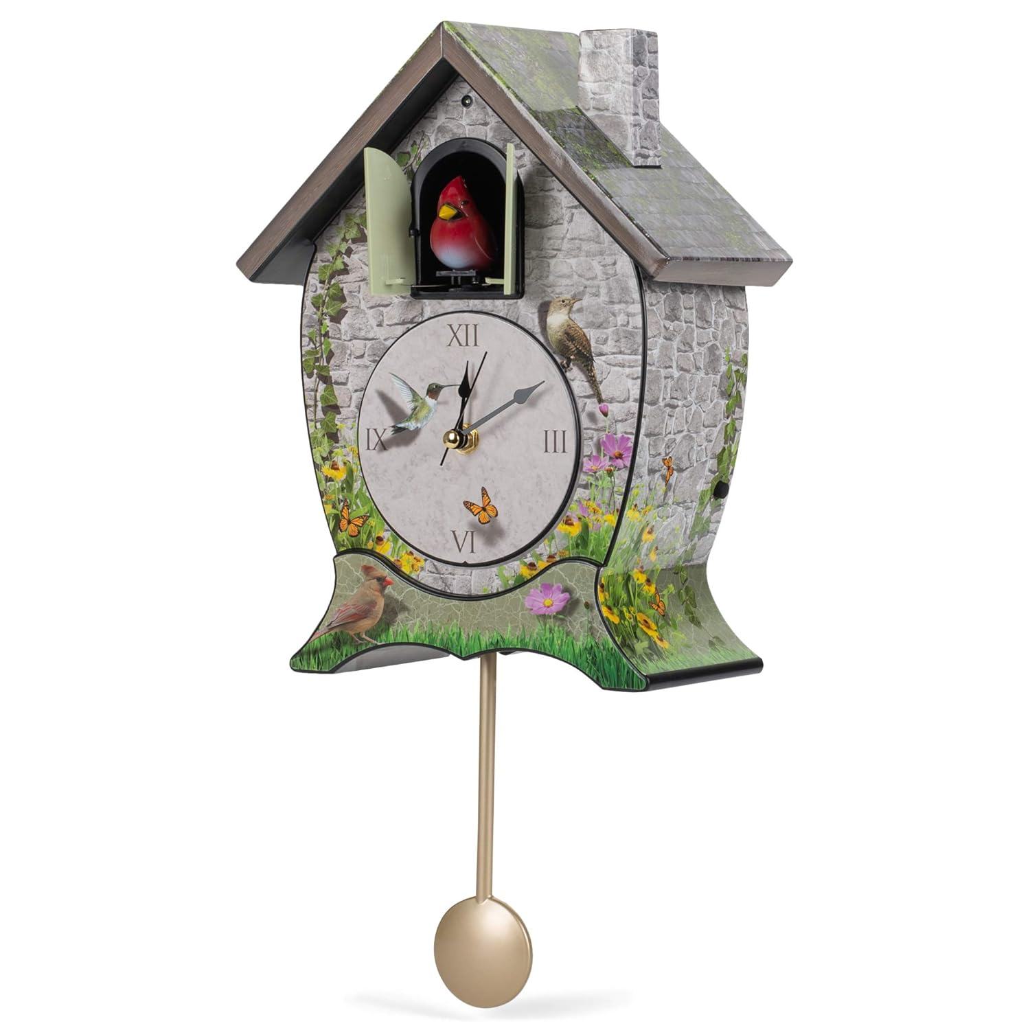 Mark Feldstein Garden Cottage Singing Cardinal Tabletop Wall Sound Cuckoo Clock 14x10