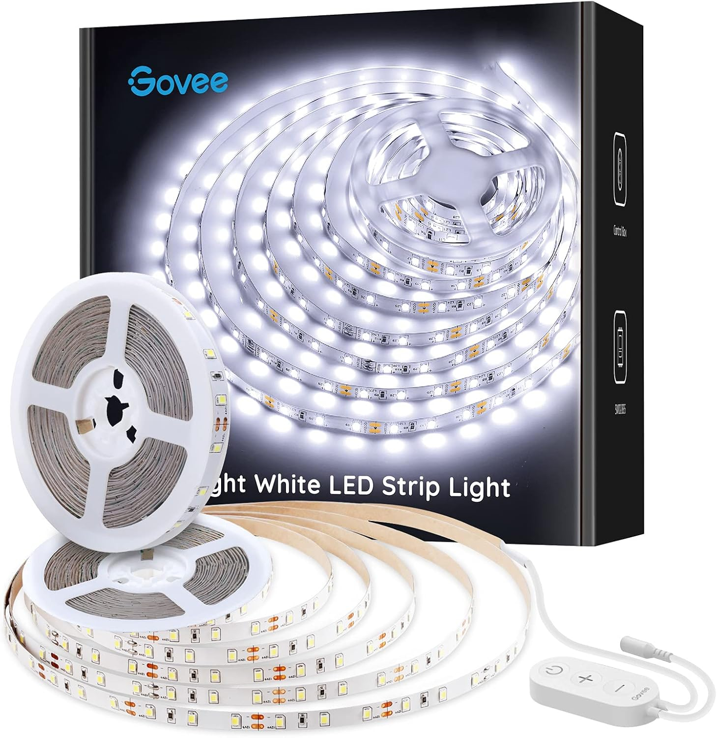 Govee 32.8ft White LED Strip Lights, 6500K Dimmable LED Light Strip with Control Box, Bright 600 LEDs, Daylight White Lights for Mirror, Under Cabinet, Living Room, Study, Wardrobe, 2 Rolls of 16.4ft Daylight White 32.8ft