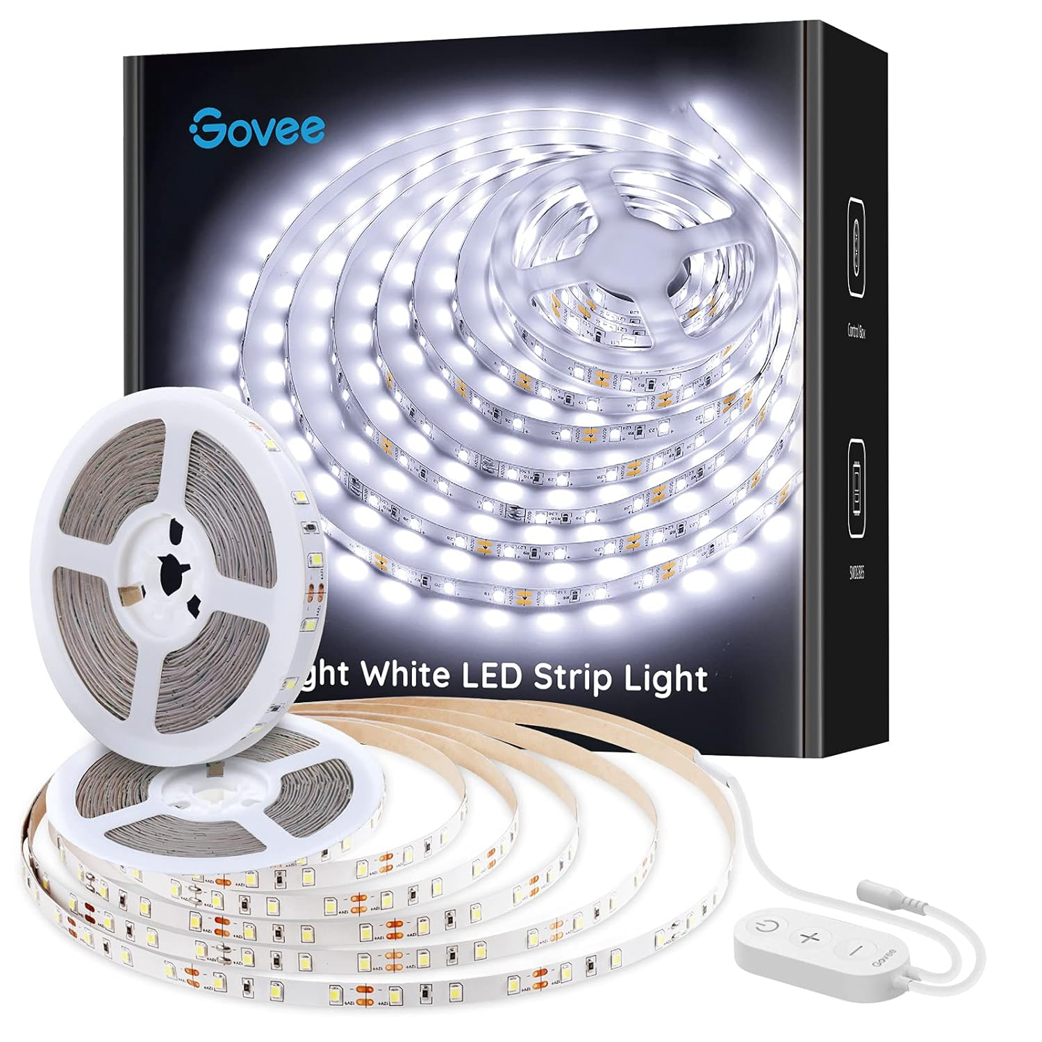 Govee 32.8ft White LED Strip Lights, 6500K Dimmable LED Light Strip with Control Box, Bright 600 LEDs, Daylight White Lights for Mirror, Under Cabinet, Living Room, Study, Wardrobe, 2 Rolls of 16.4ft Daylight White 32.8ft