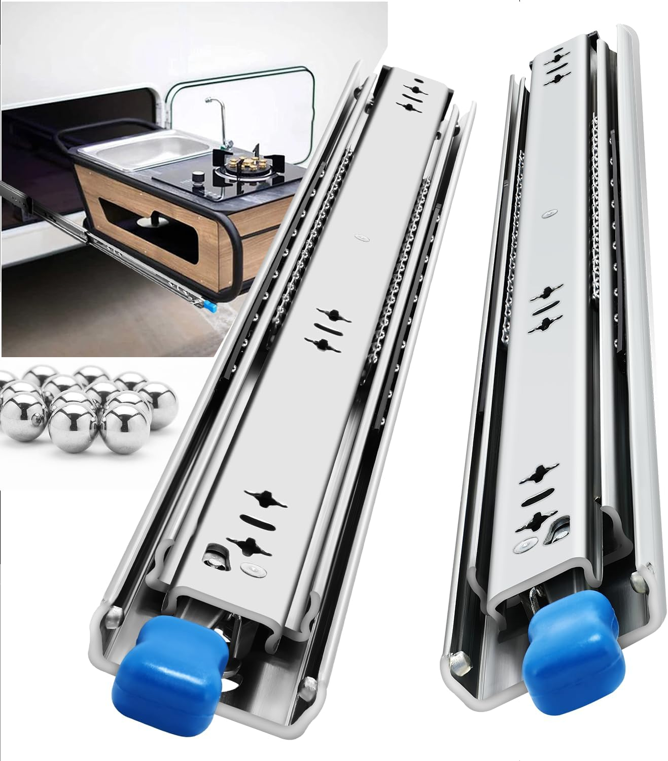 Heavy Duty Drawer Slides Full Extension Locking Runners with Lock 16 18 20 22 24 26 28 30 32 34 36 38 40 Inch Side Mount Ball Bearing Rails 500 Lb (Load:250 lb (with Lock) -W:53mm, 32 inch)
