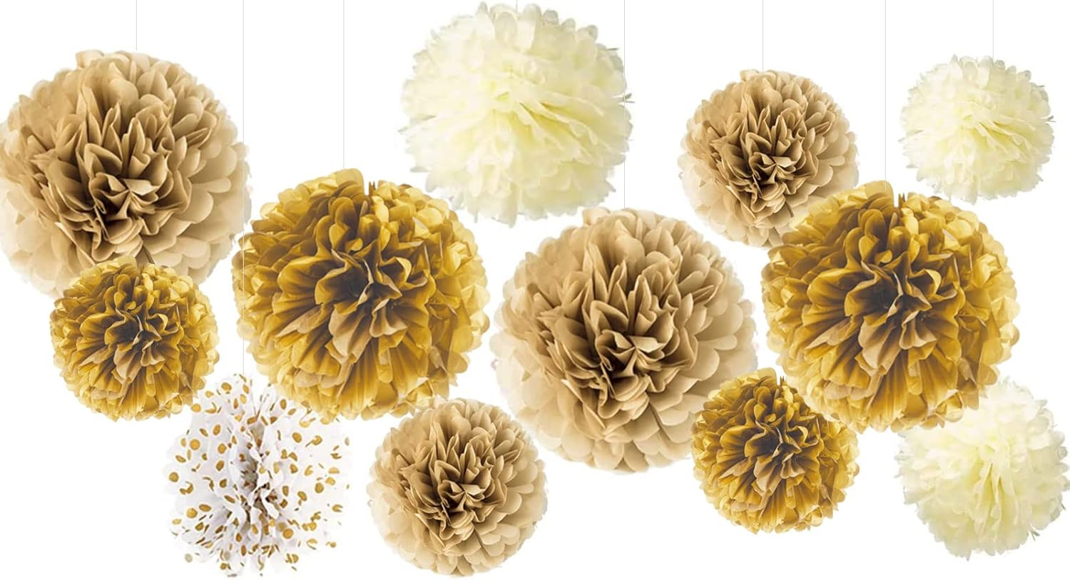 AIM & GGKK Paper Pom Poms Gold Gradient Navy Blue and White Tissue Hanging Paper Pom Poms,Flower Ball Wedding Birthday Party Decoration(12pcs)