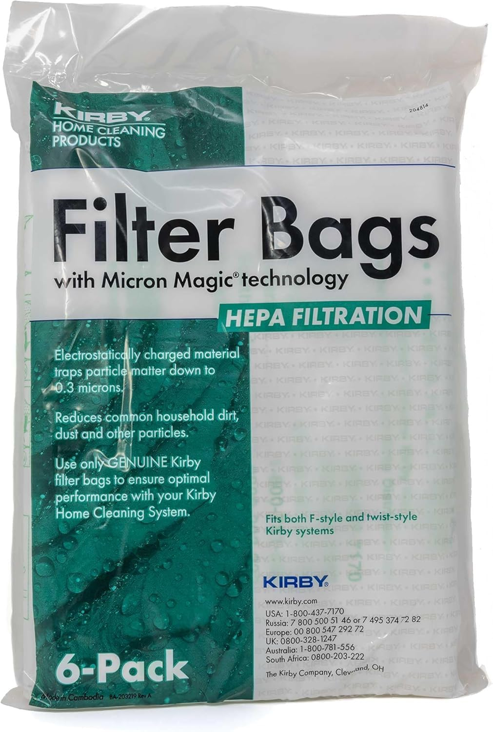6 Genuine Kirby HEPA Filtration Universal Vacuum Bags Part Number 204814G