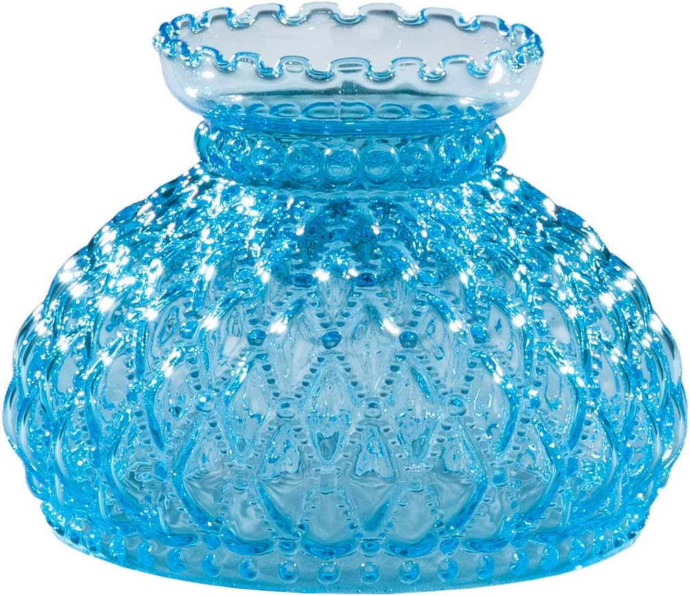 B&P Lamp Light Blue Glass Lamp Shade with Diamond Quilted Pattern Student Glass Shade with Crimped Top, 7 Inch Fitter, for Vintage and Antique Style Globes