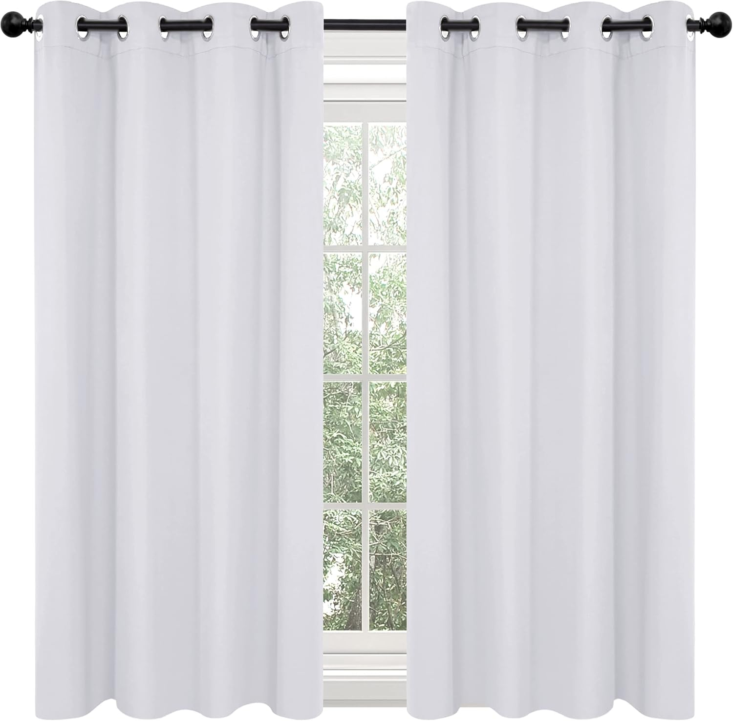 Deconovo White Blackout Curtains for Bedroom - Grommet Thermal Insulated Room Darkening Curtains, 2 Panels