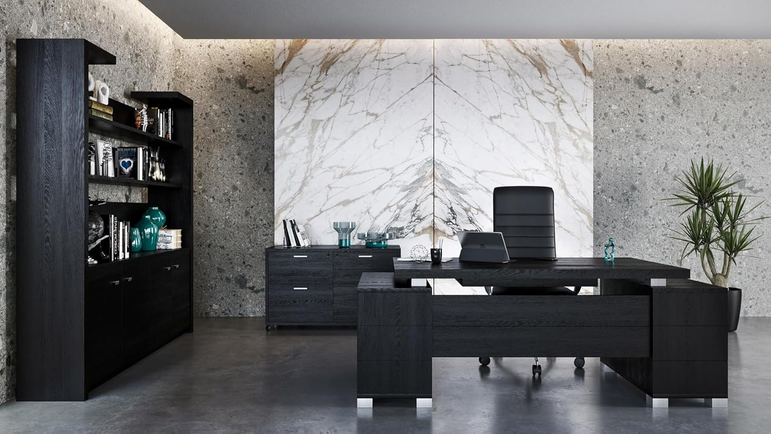 ZURI 79" Modern Ford Executive Desk with Filing Cabinets - Black