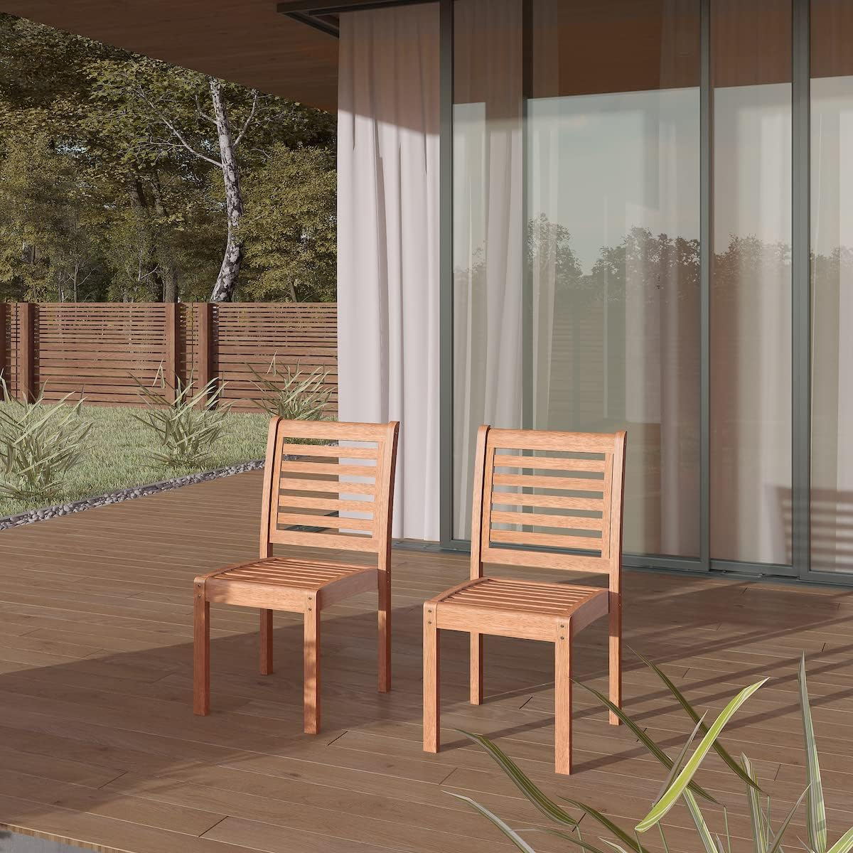 Amazonia 2-Piece Stackable Eucalyptus Outdoor Chair Set without Arms, Brown