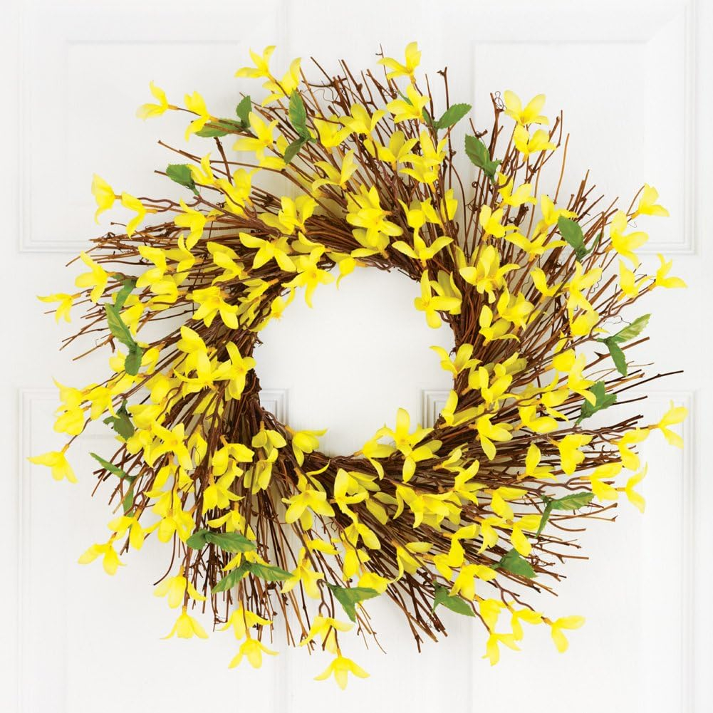 Collections Etc Spring forsythia Floral Wreath, 22", Silk