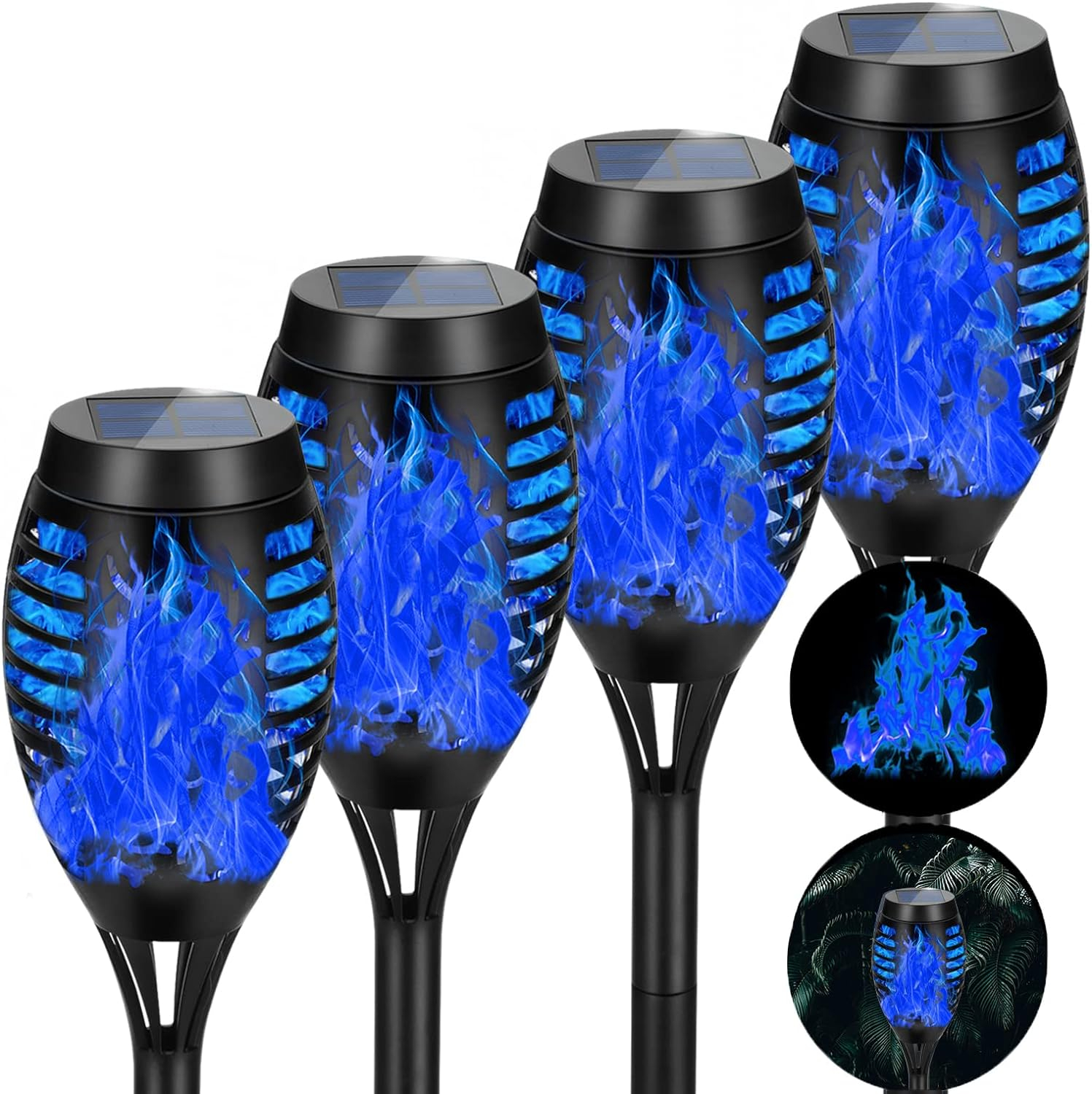 Black Solar LED Tiki Torches with Flickering Flame, 4-Pack