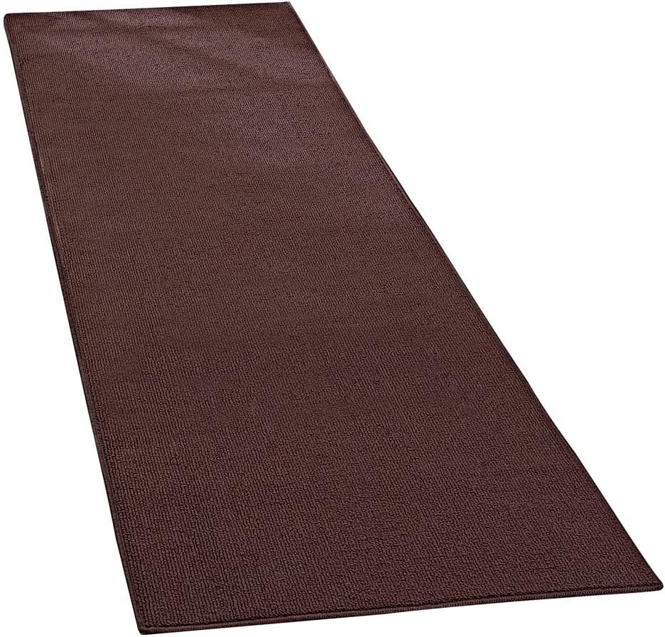 Collections Etc Extra-Wide and Extra-Long Skid-Resistant Floor Runner Rug for High-Traffic Flooring Areas, Including Entryways, Hallways, Foyers and Kitchens, Brown, 28" X 60"