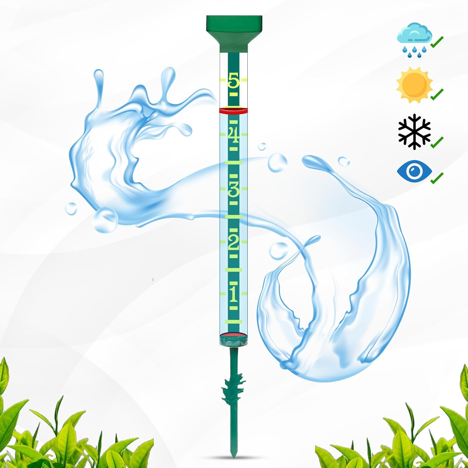 12 Piece EZRead Rain Gauge W/ Enhanced Readability - Ground Stakes Included