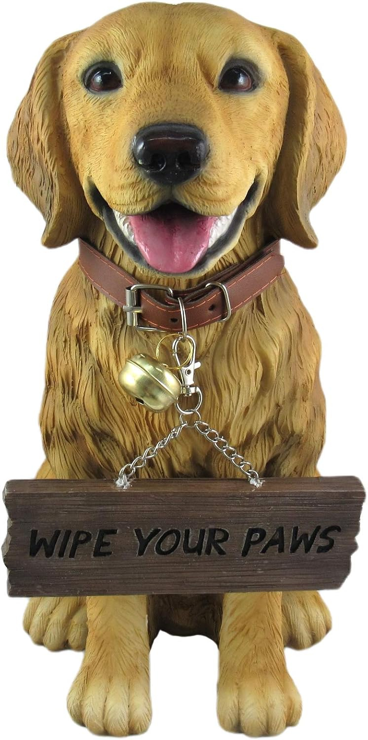 DWK Corporation 12.75 inch Tall Golden Retriever Dog Statue with Reversible Sign