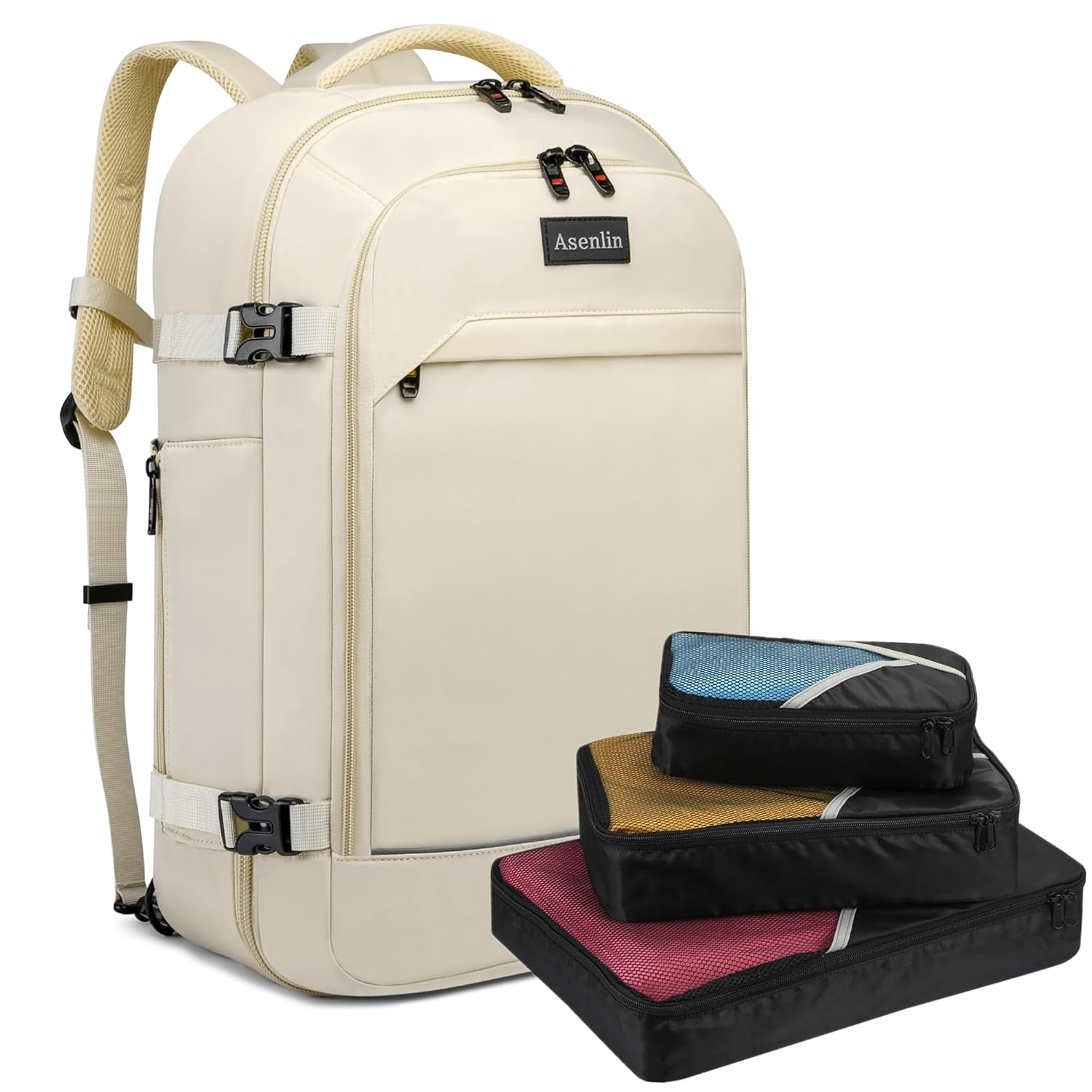 Asenlin 40L Travel Backpack for Women Men，17 Inch Laptop Backpack Flight Approved Luggage Carry On Water Resistant Computer Backpack for Weekender Overnight Large Daypack Black