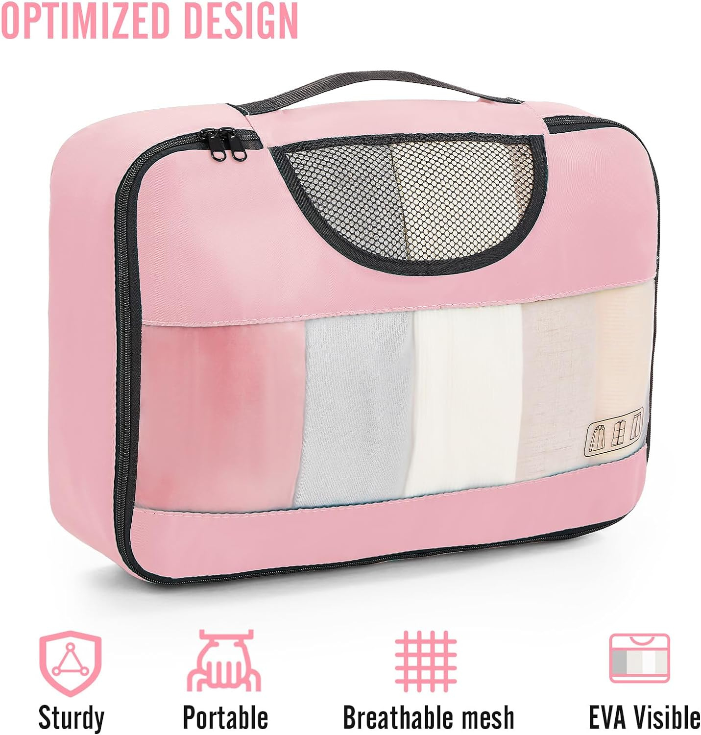 Veken 8 Set Packing Cubes for Travel Essentials, Suitcase Organizer Bags Set for Luggage, Road Trip Travel Accessories in 4 Sizes (Extra Large, Large, Medium, Small), Pink