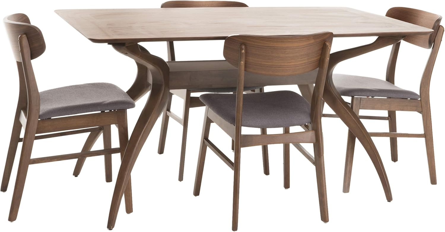 GDF Studio Bullerton Mid Century Modern Fabric Upholstered Wood 5 Piece Dining Set, Dark Gray and Walnut